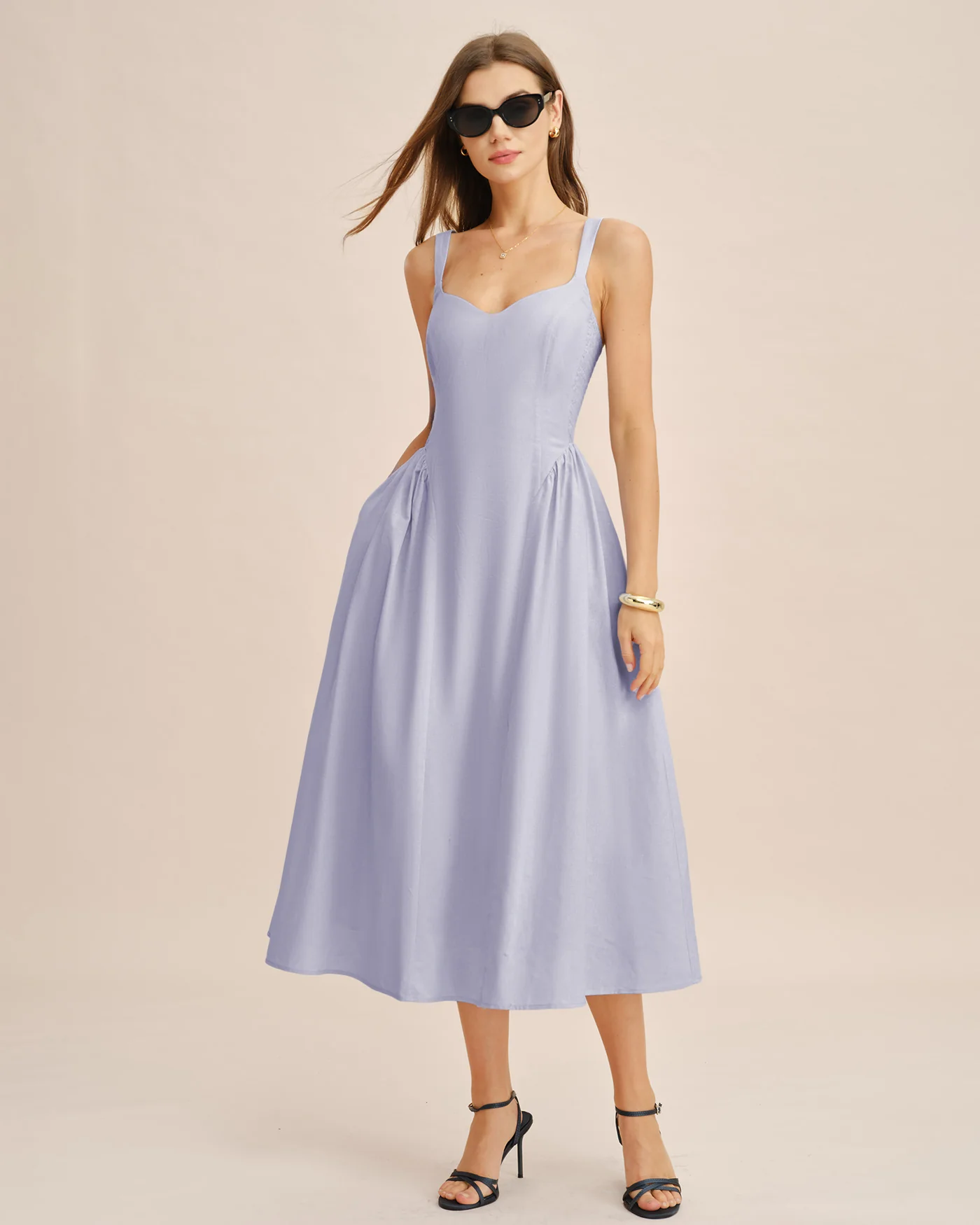 Light Blue Ruched Slip Midi Dress - Image 3