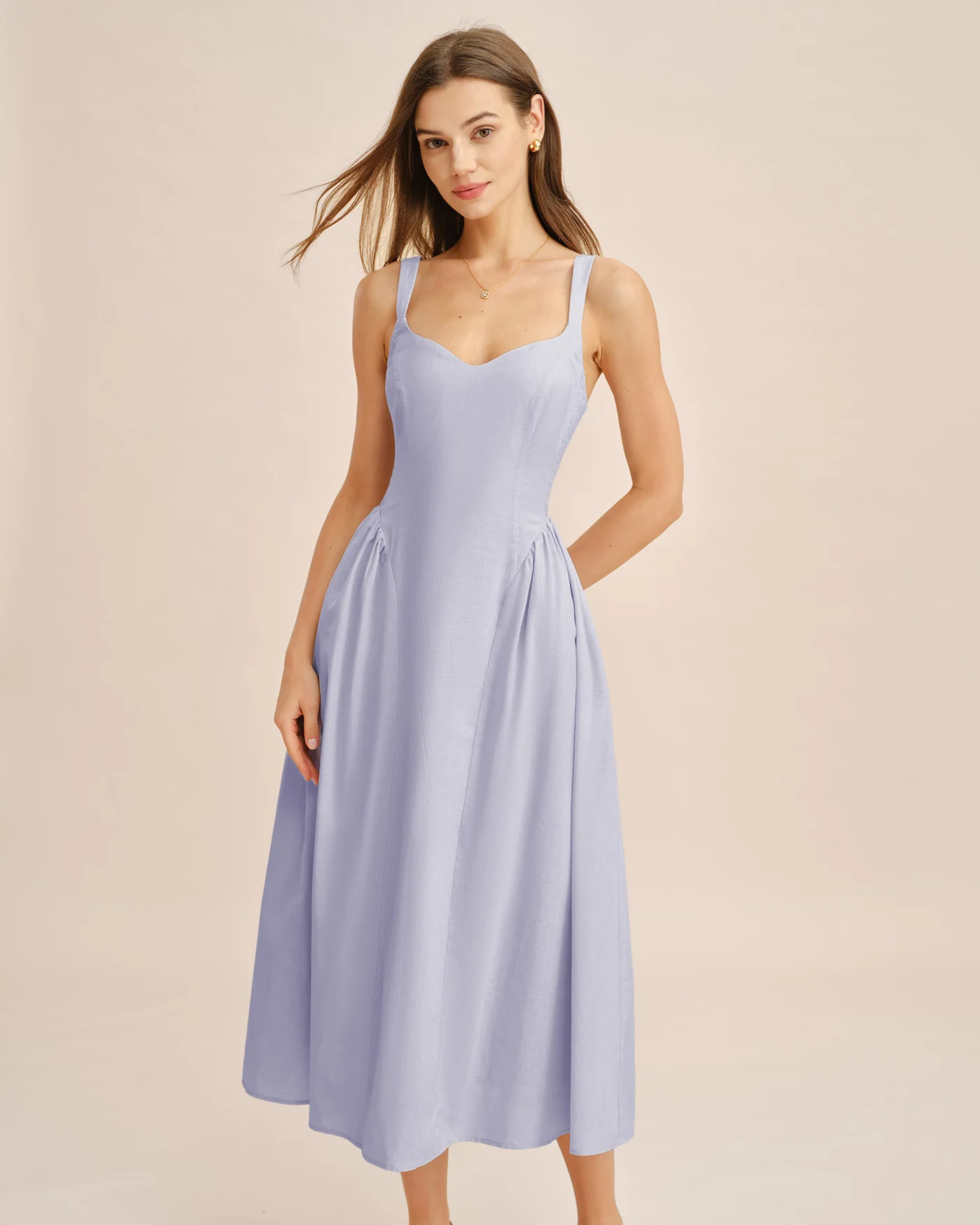 Light Blue Ruched Slip Midi Dress - Image 5