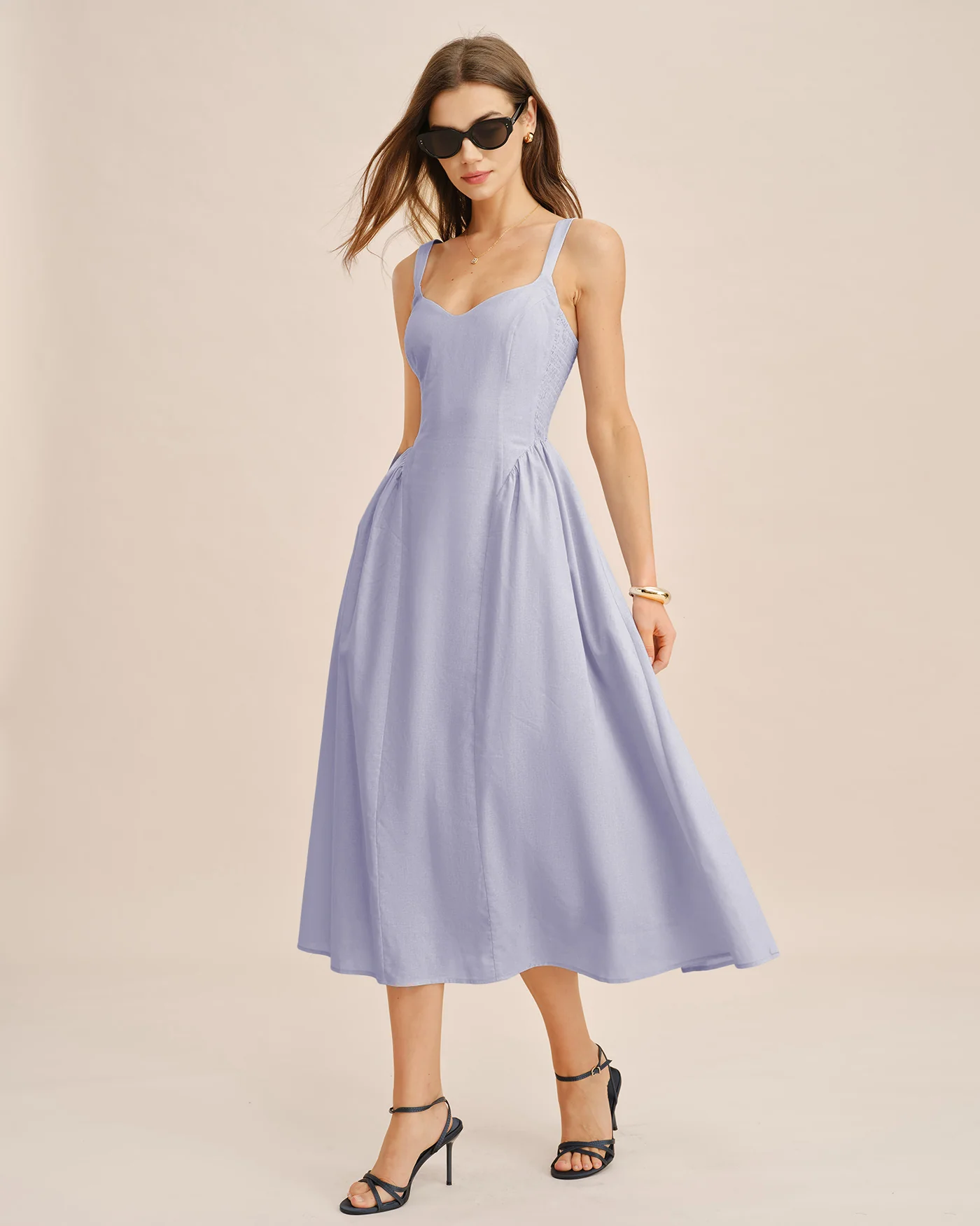 Light Blue Ruched Slip Midi Dress - Image 6