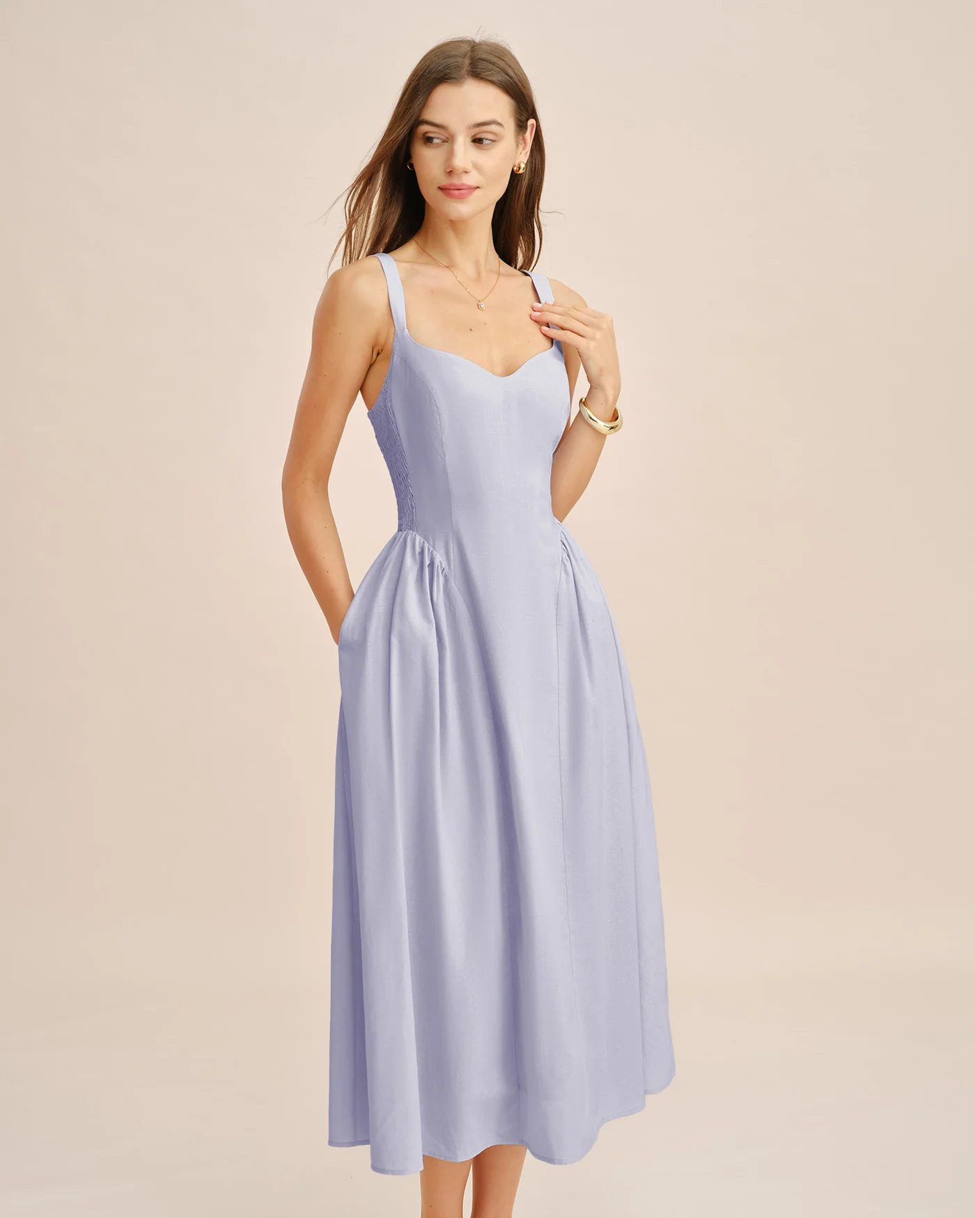Light Blue Ruched Slip Midi Dress - Image 7