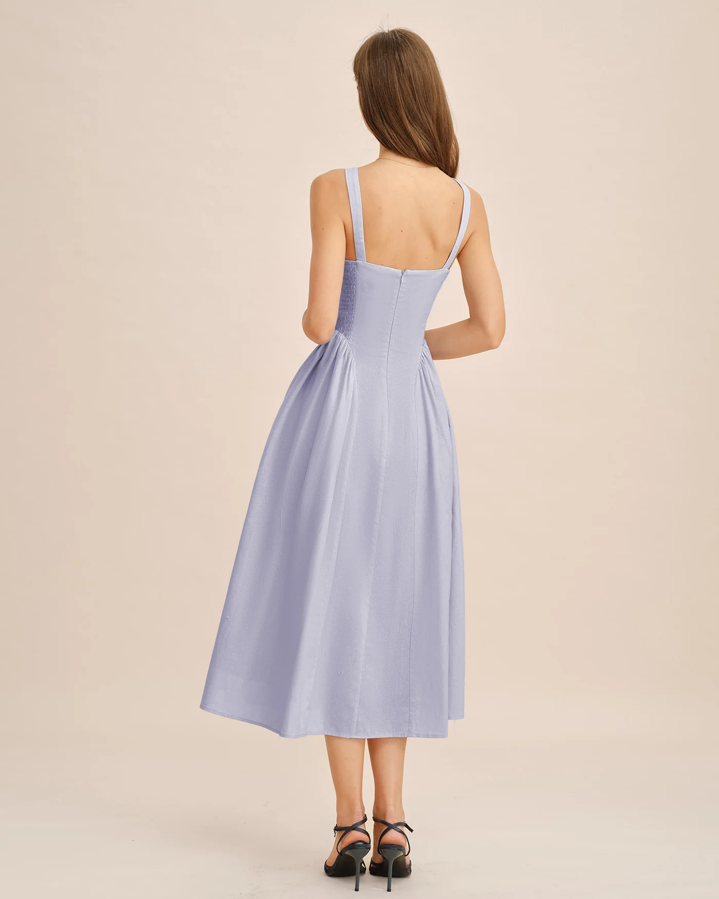 Light Blue Ruched Slip Midi Dress - Image 8