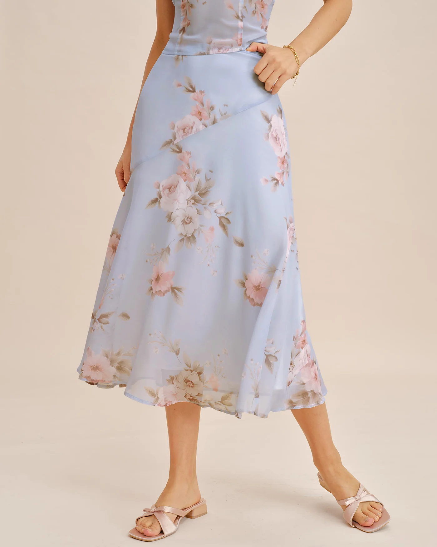 Light Purple Floral A-Line Midi Skirt