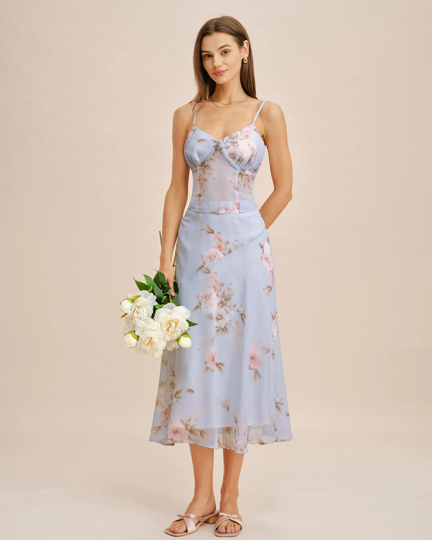 Light Purple Floral A-Line Midi Skirt - Image 3