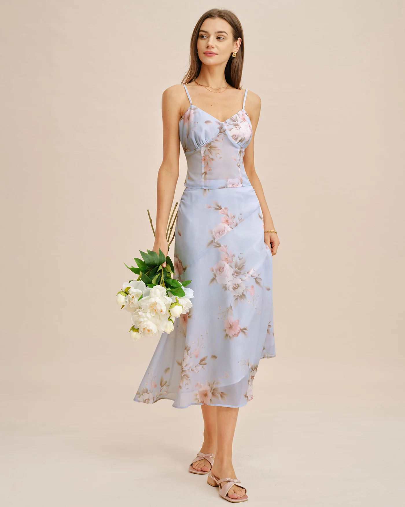 Light Purple Floral A-Line Midi Skirt - Image 4
