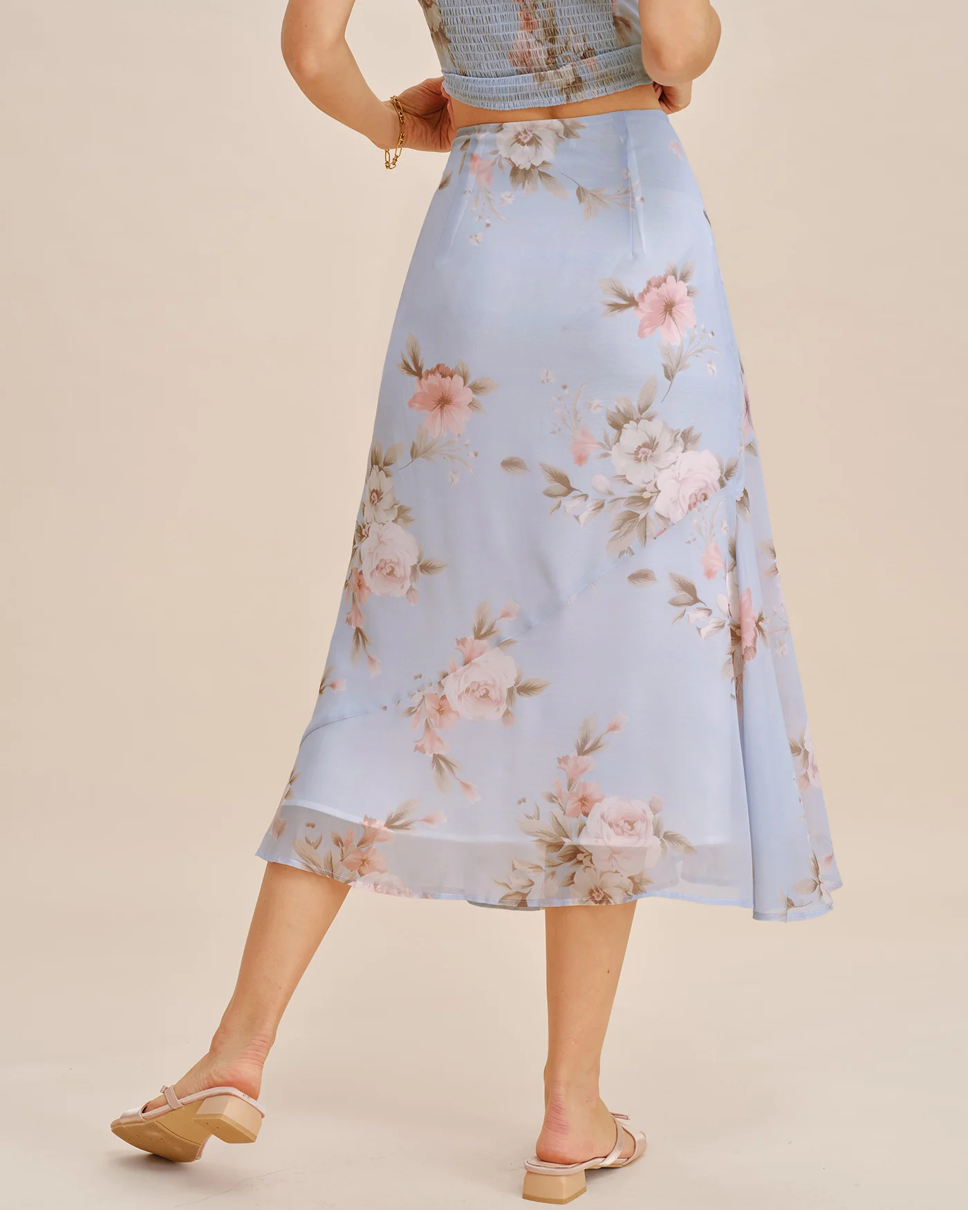 Light Purple Floral A-Line Midi Skirt - Image 5