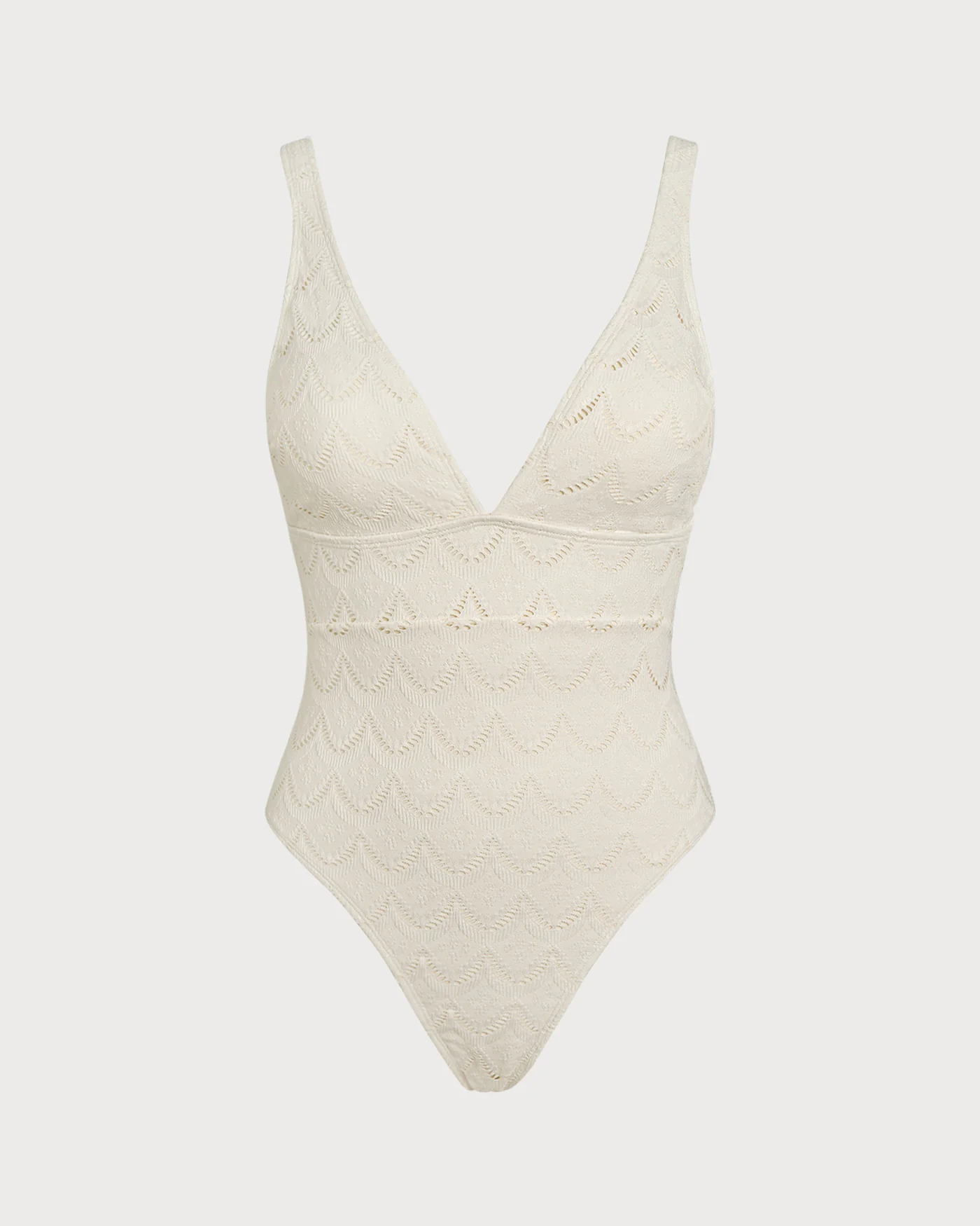 Off White Bralette Textured One Piece Swimwear - Image 6