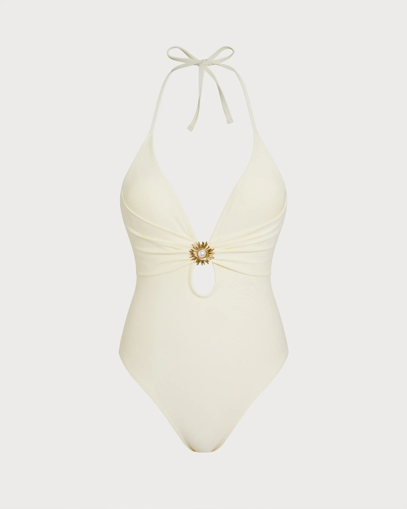 Off White Halter Bralette One Piece Swimsuit - Image 3