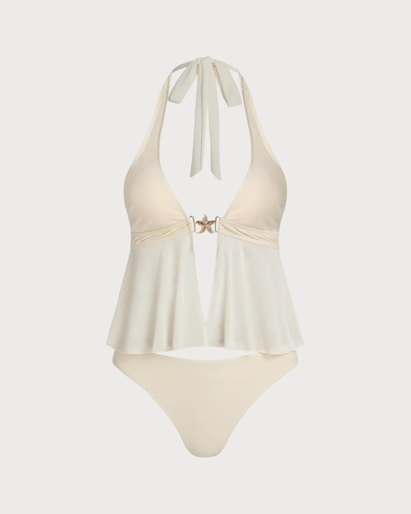 Off White Low Waisted Halter Tankini Set - Image 2
