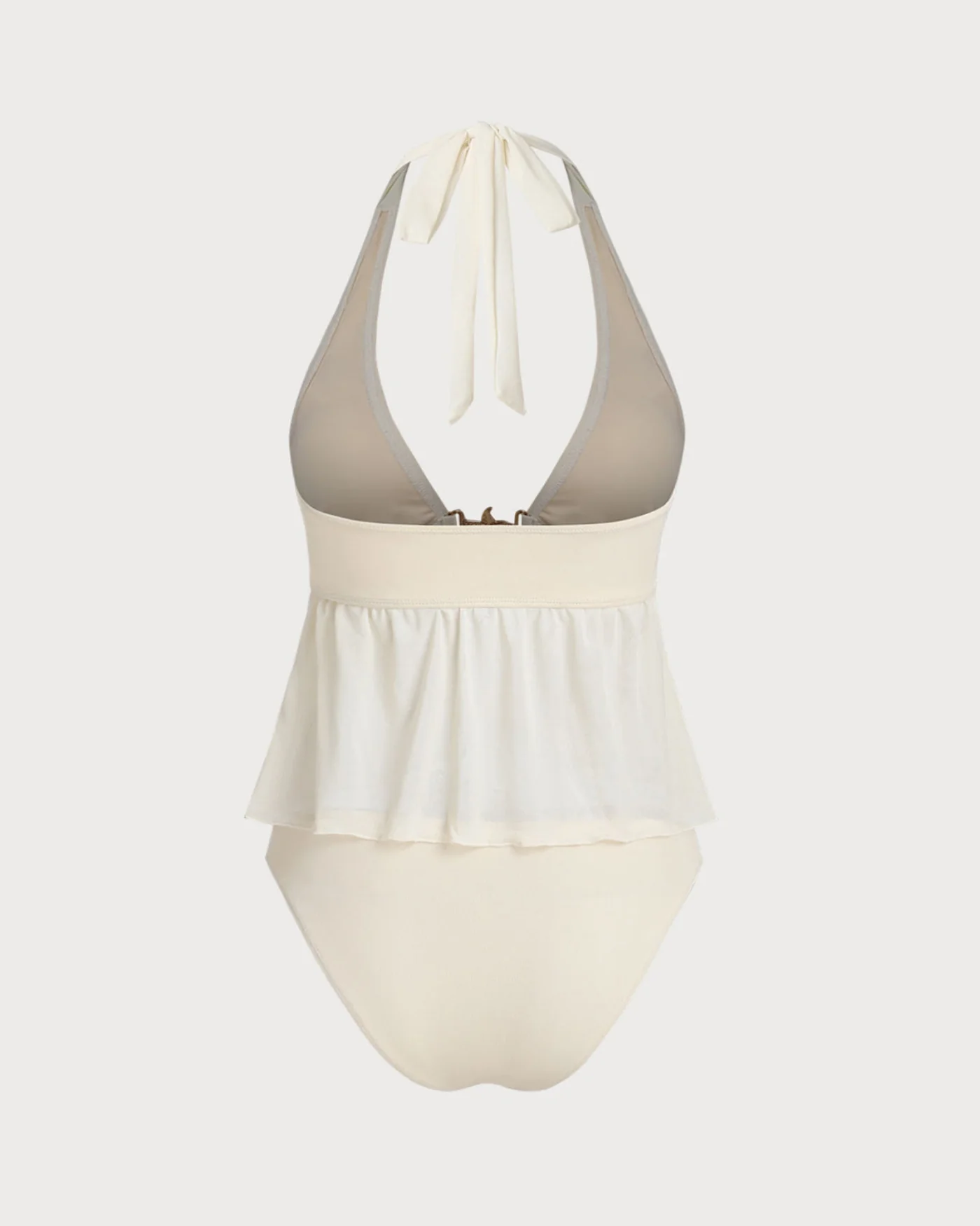 Off White Low Waisted Halter Tankini Set - Image 4