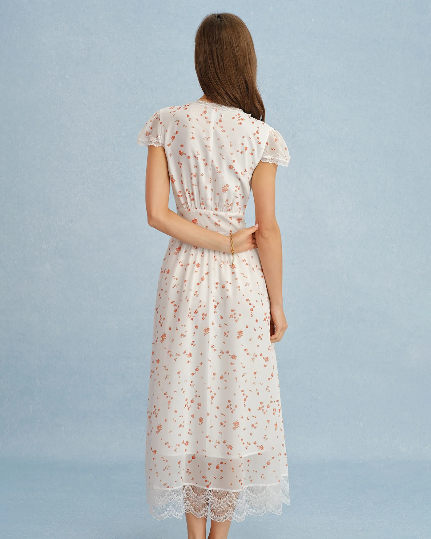 Off White V Neck Lace Floral Maxi Dress - Image 5