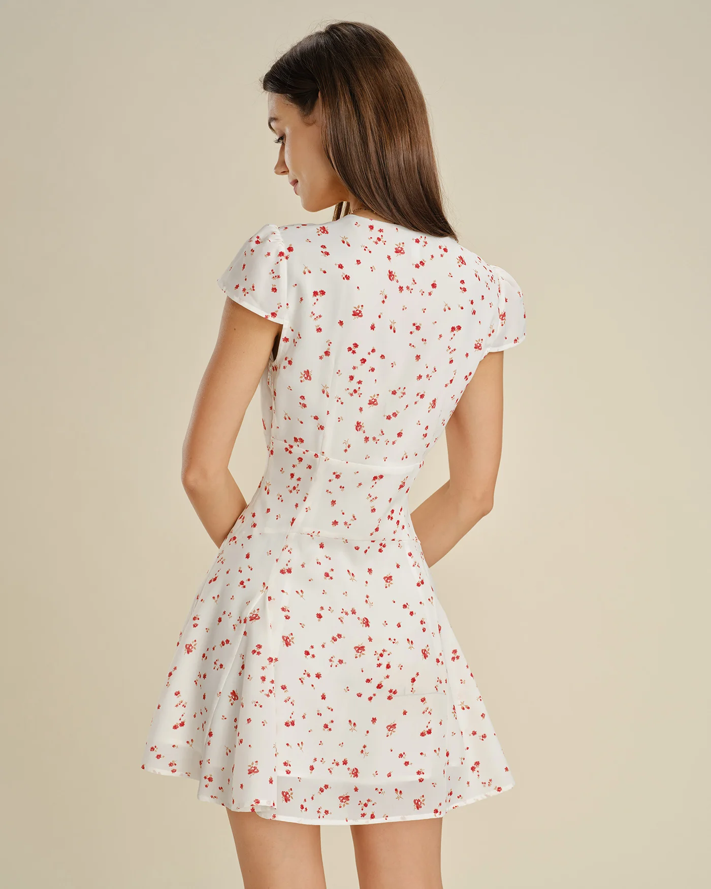 Off White V Neck Lace Floral Mini Dress - Image 5