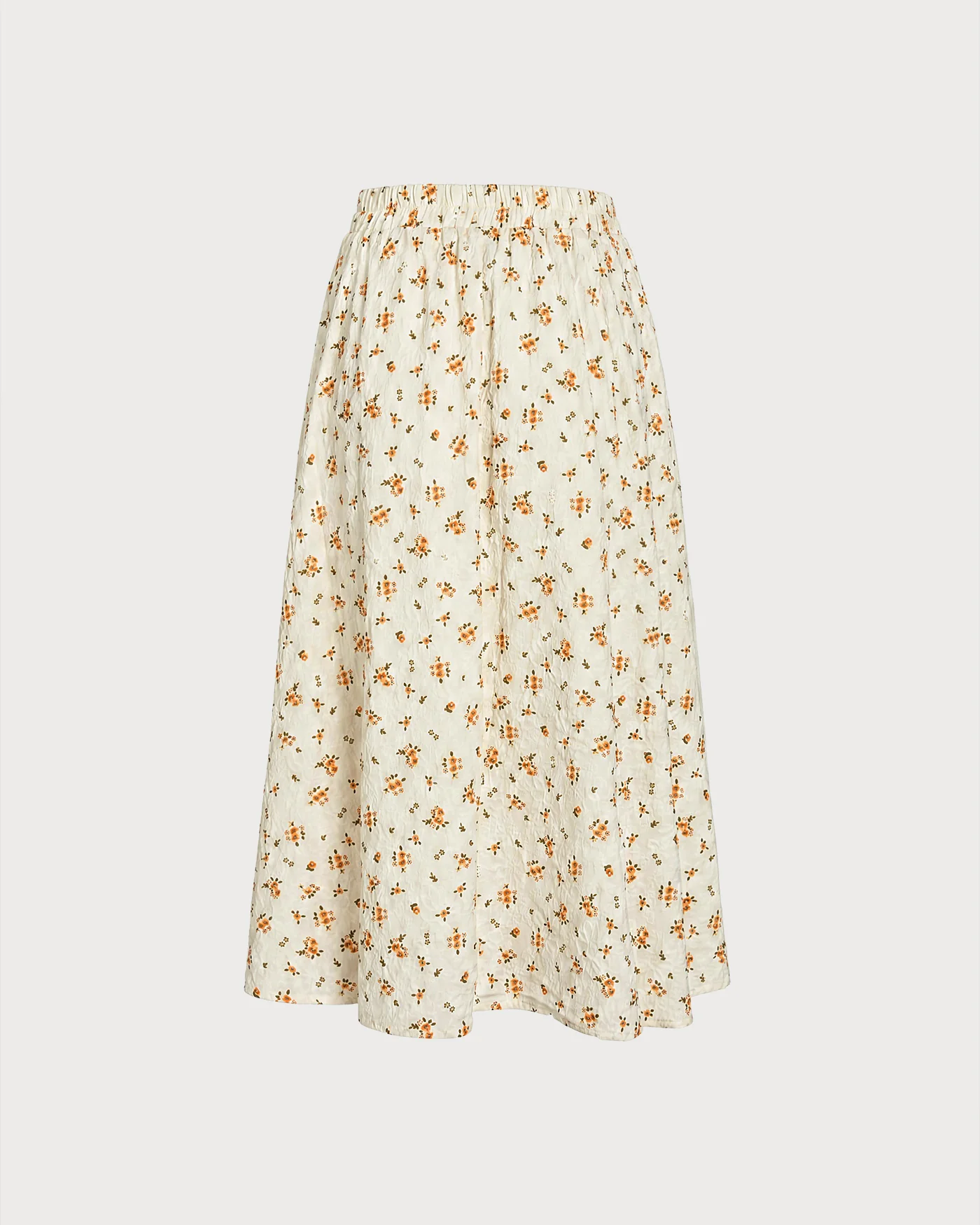 Orange Elastic Waist Floral Midi Skirt - Image 2