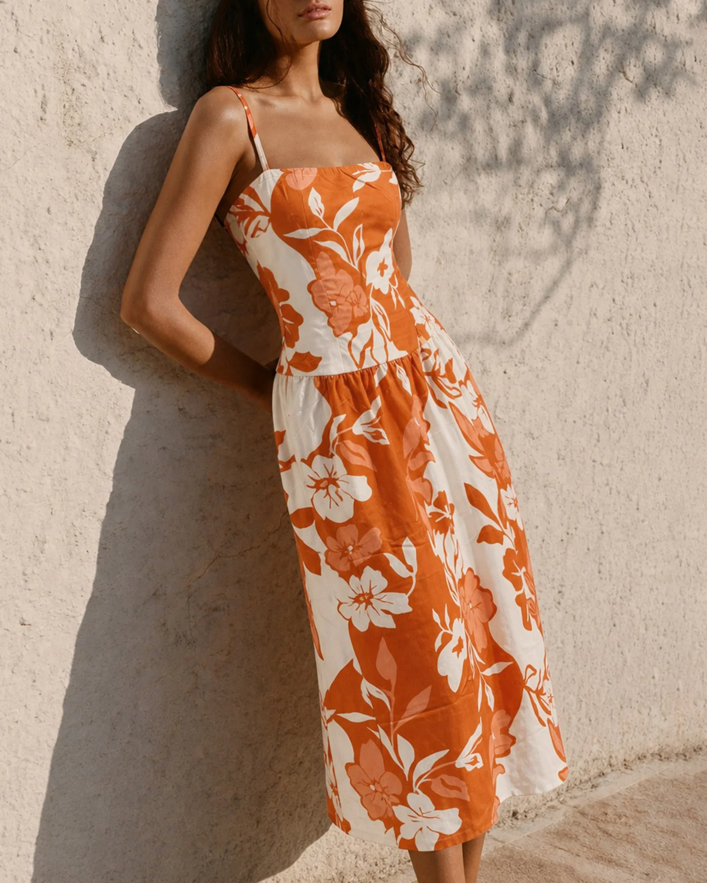Orange Floral Slip A-Line Maxi Dress - Image 2