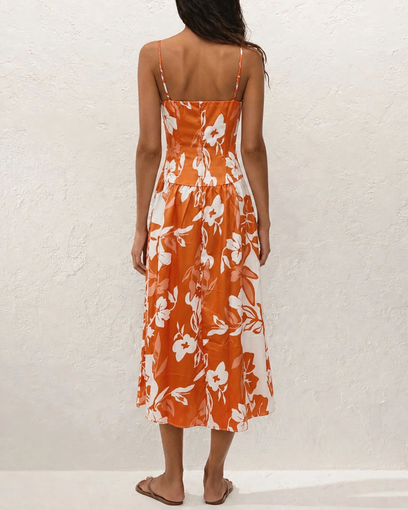 Orange Floral Slip A-Line Maxi Dress - Image 5