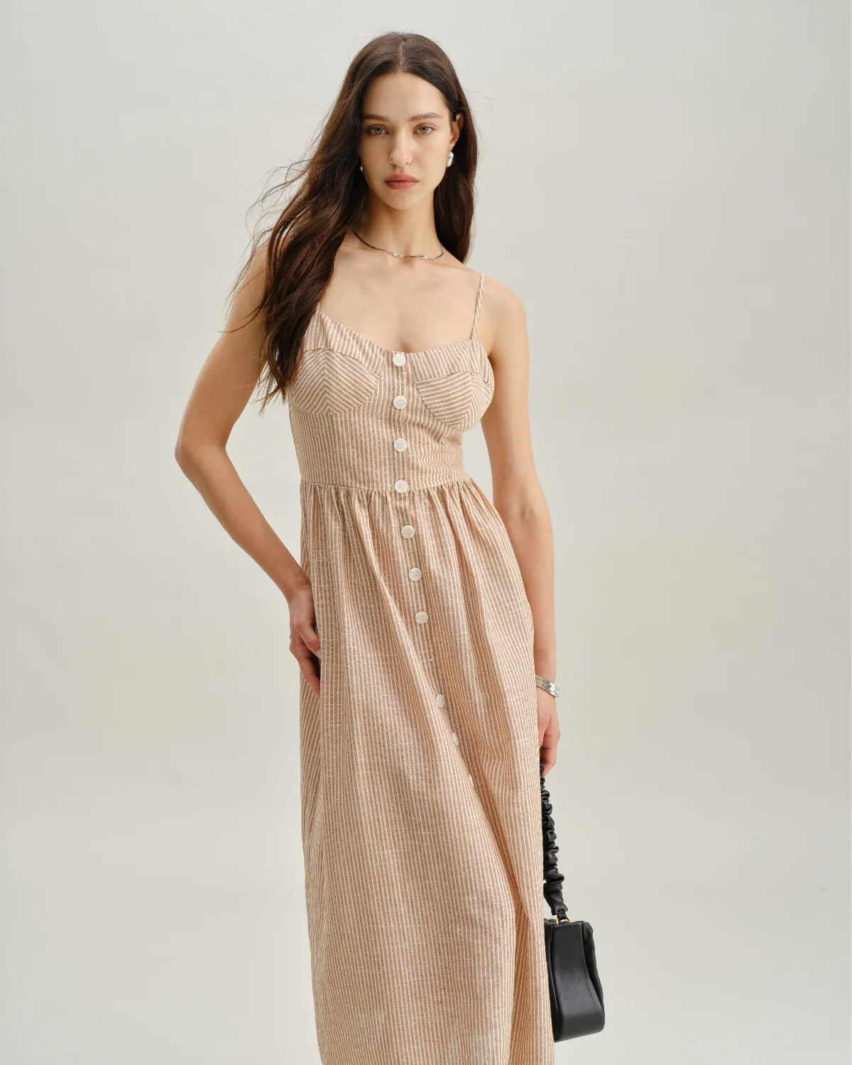 Orange Striped Sweetheart Neck Slip Maxi Dress