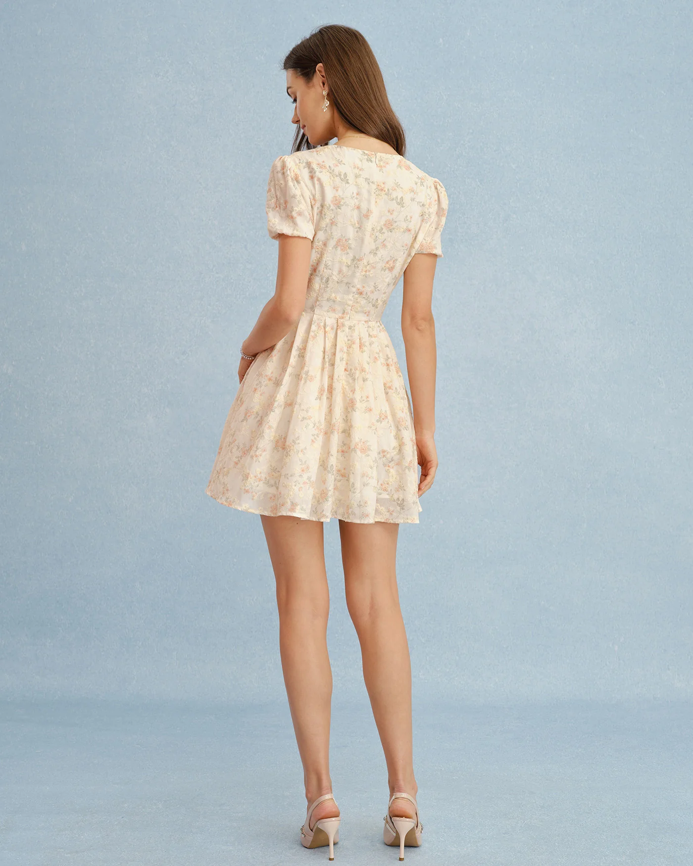 Orange V Neck Tie Floral Mini Dress - Image 7