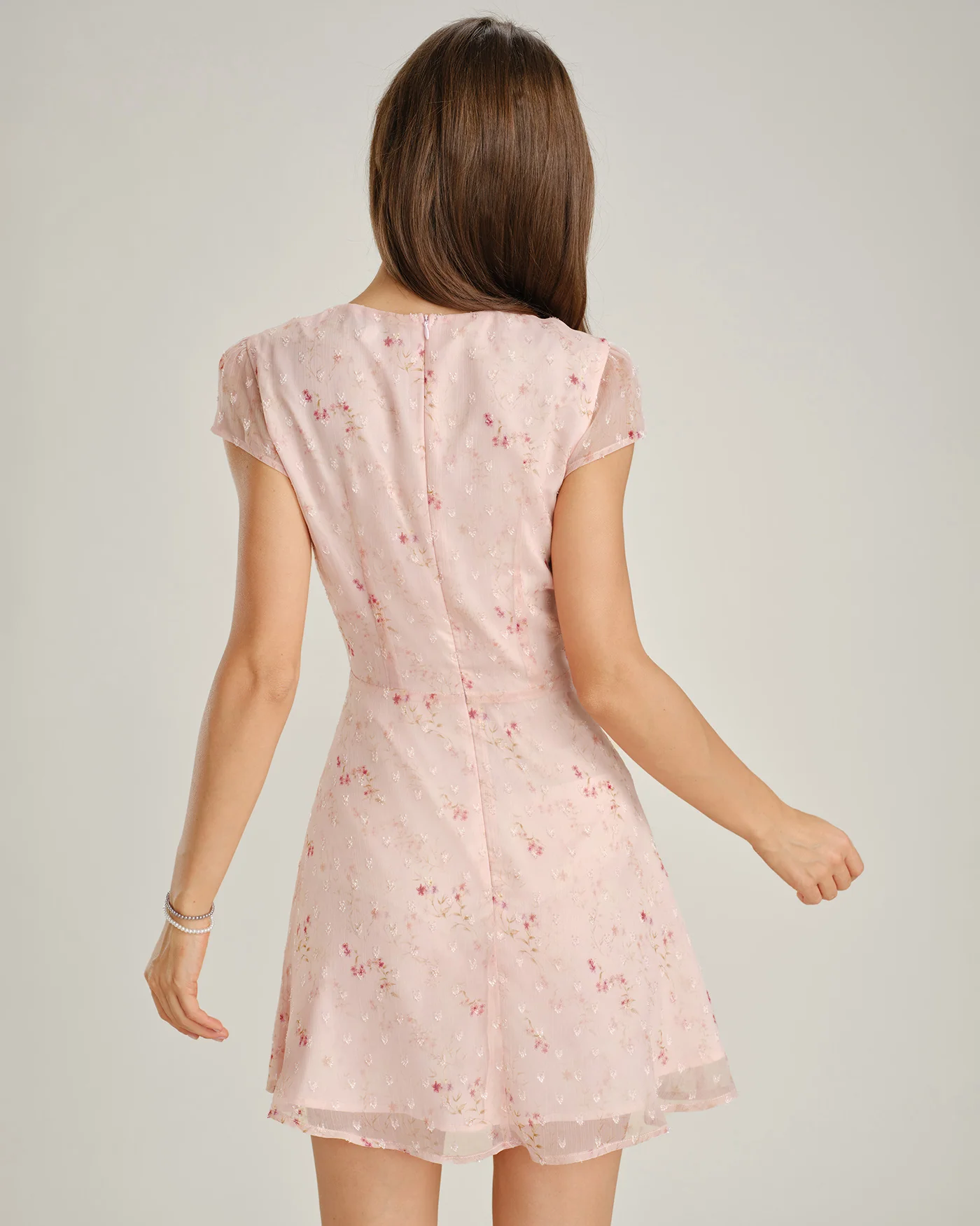 Pink Cap Sleeve Jacquard Mini Dress - Image 5
