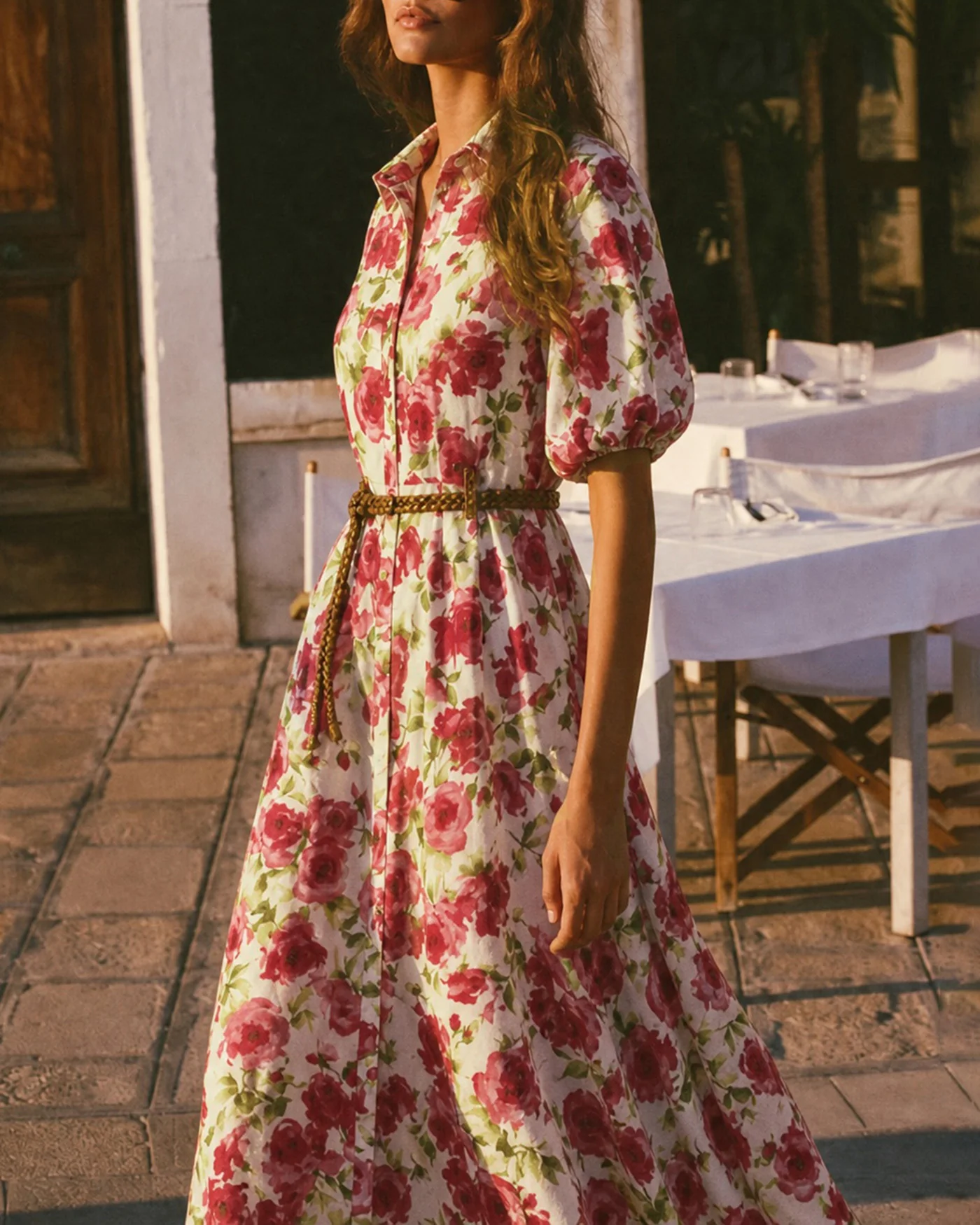 Pink Collar Belt Floral Maxi Dress - Image 2