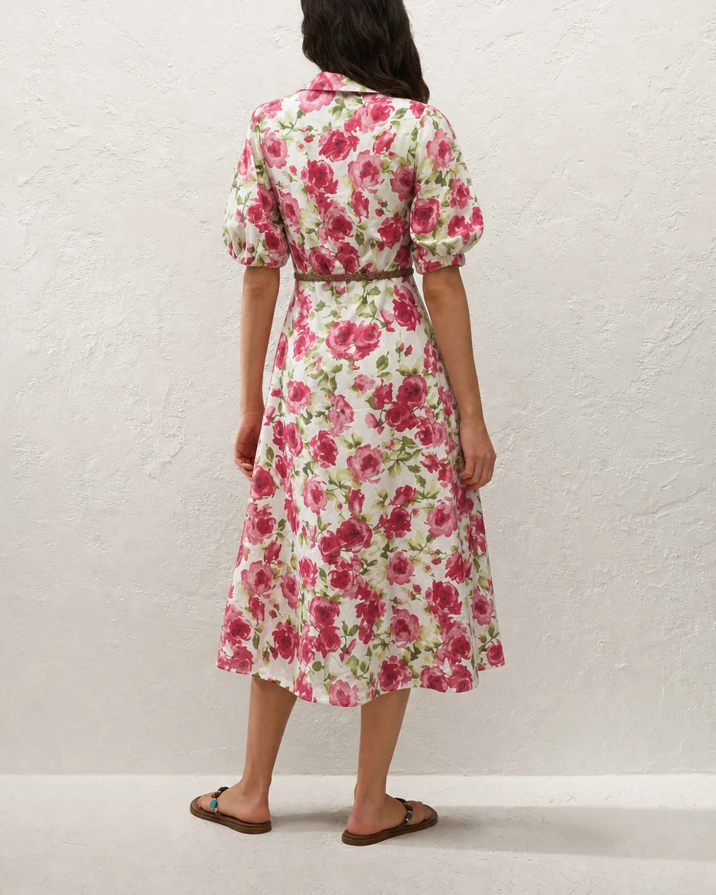 Pink Collar Belt Floral Maxi Dress - Image 5