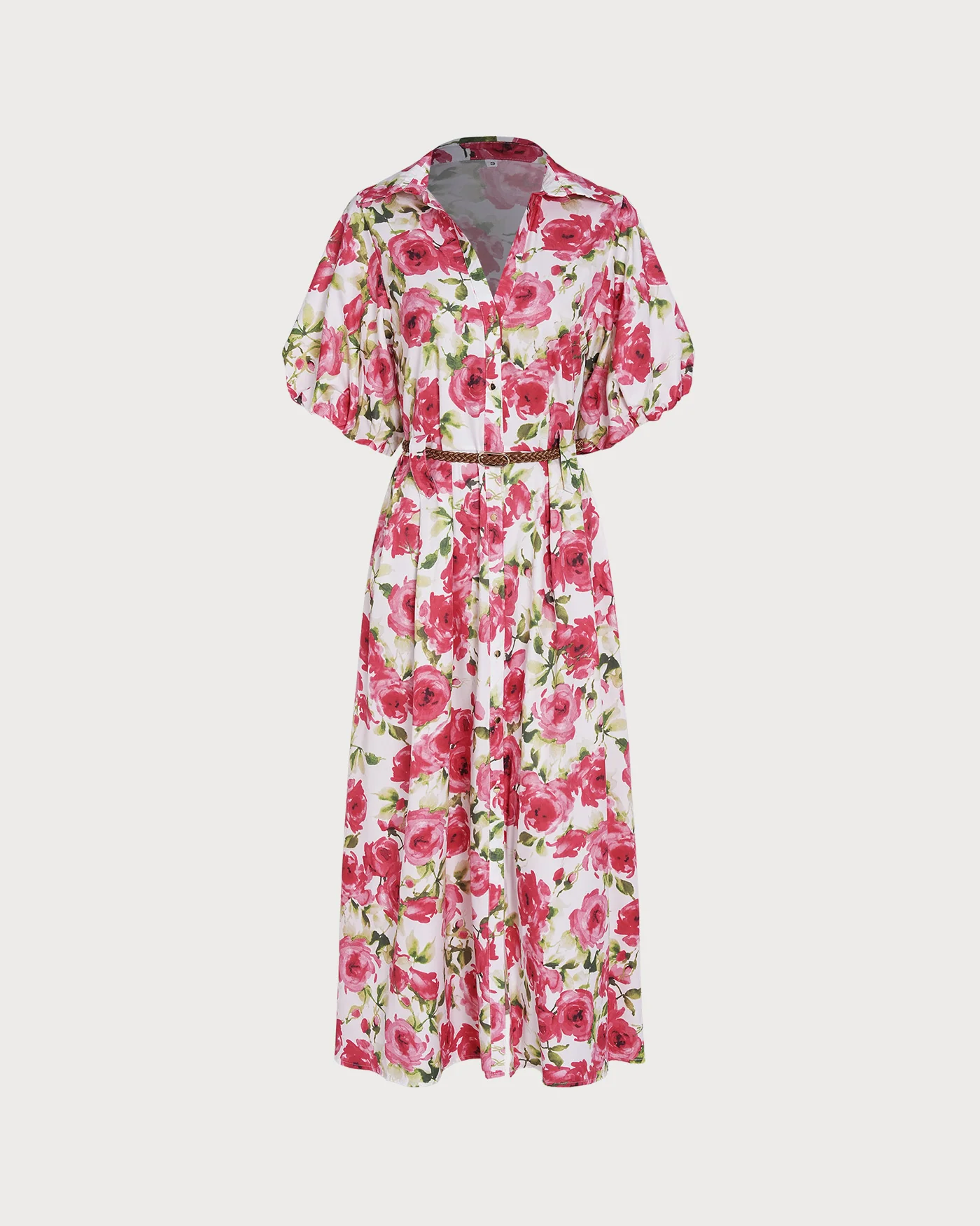 Pink Collar Belt Floral Maxi Dress - Image 6