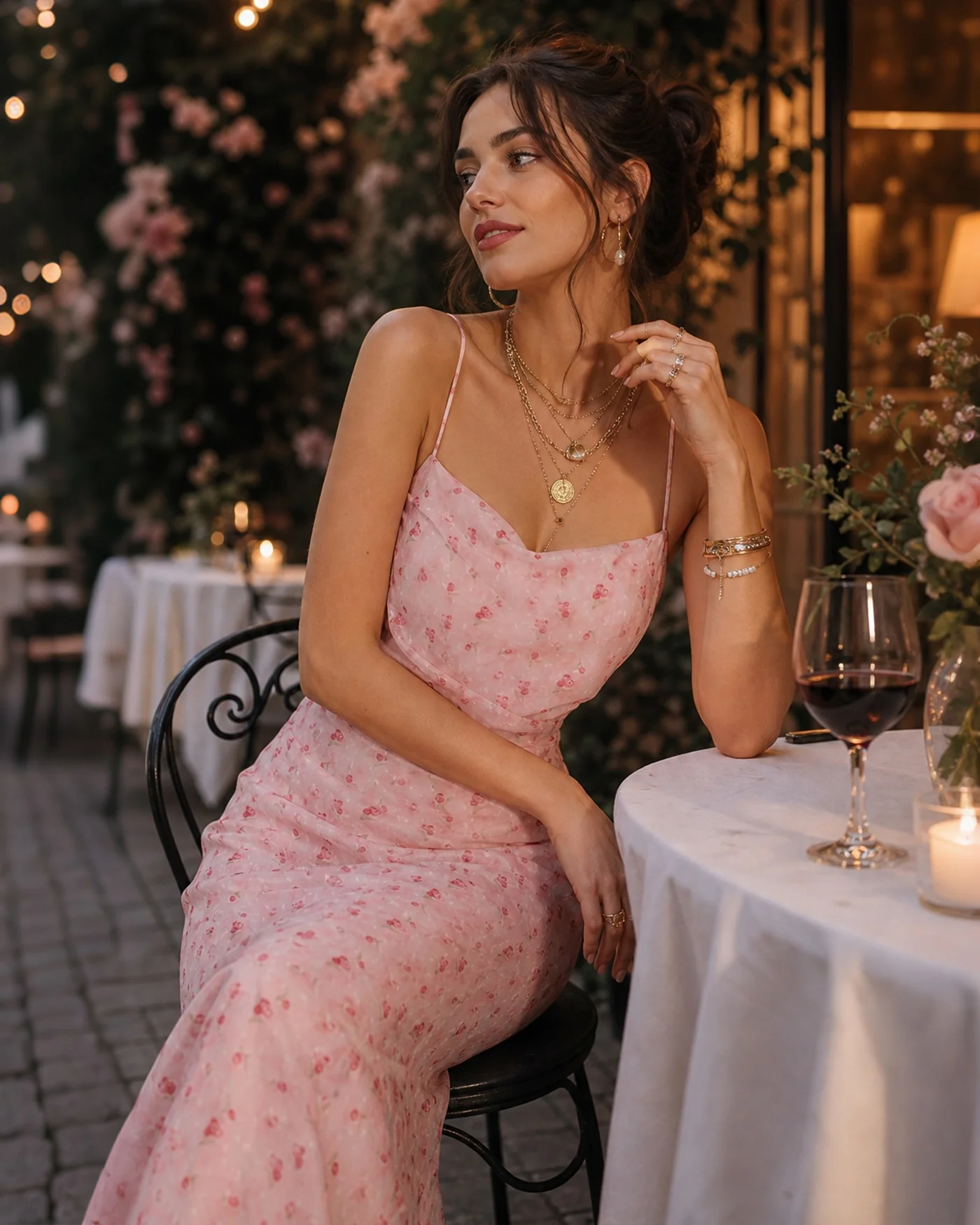 Pink Cowl Neck Floral Slip Maxi Dress - Image 2