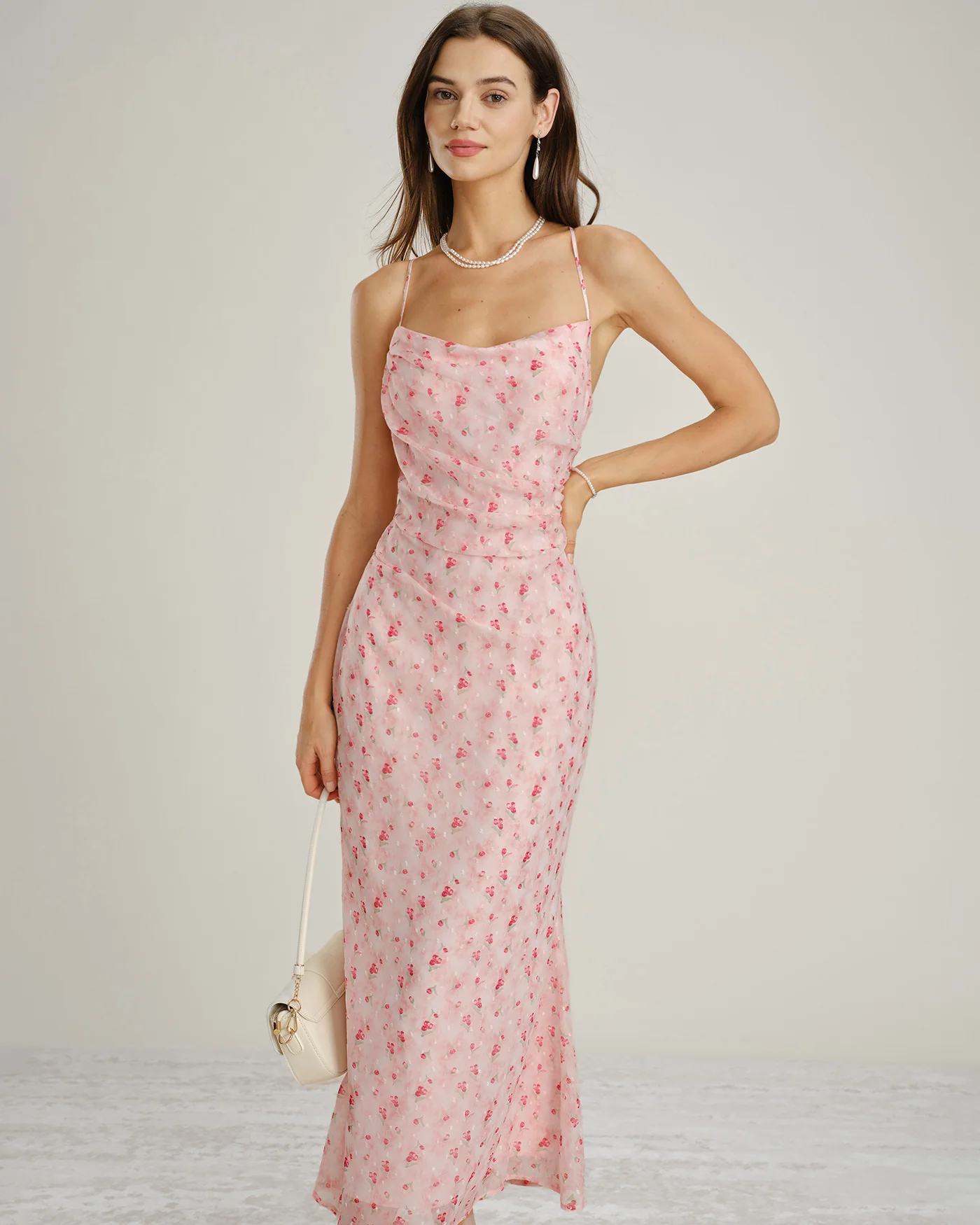 Pink Cowl Neck Floral Slip Maxi Dress - Image 6