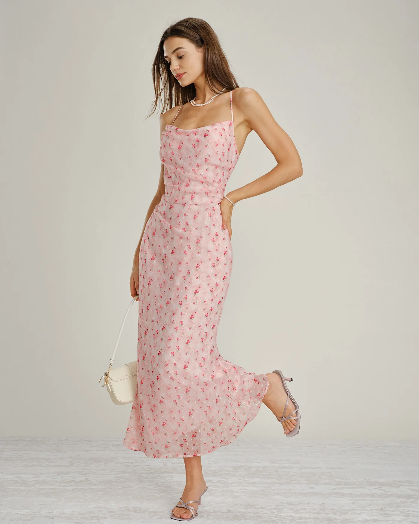 Pink Cowl Neck Floral Slip Maxi Dress - Image 8