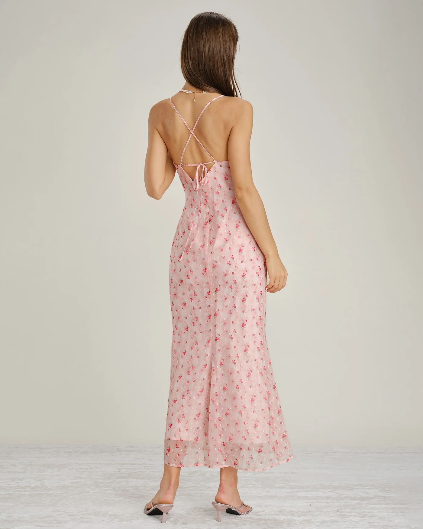 Pink Cowl Neck Floral Slip Maxi Dress - Image 9