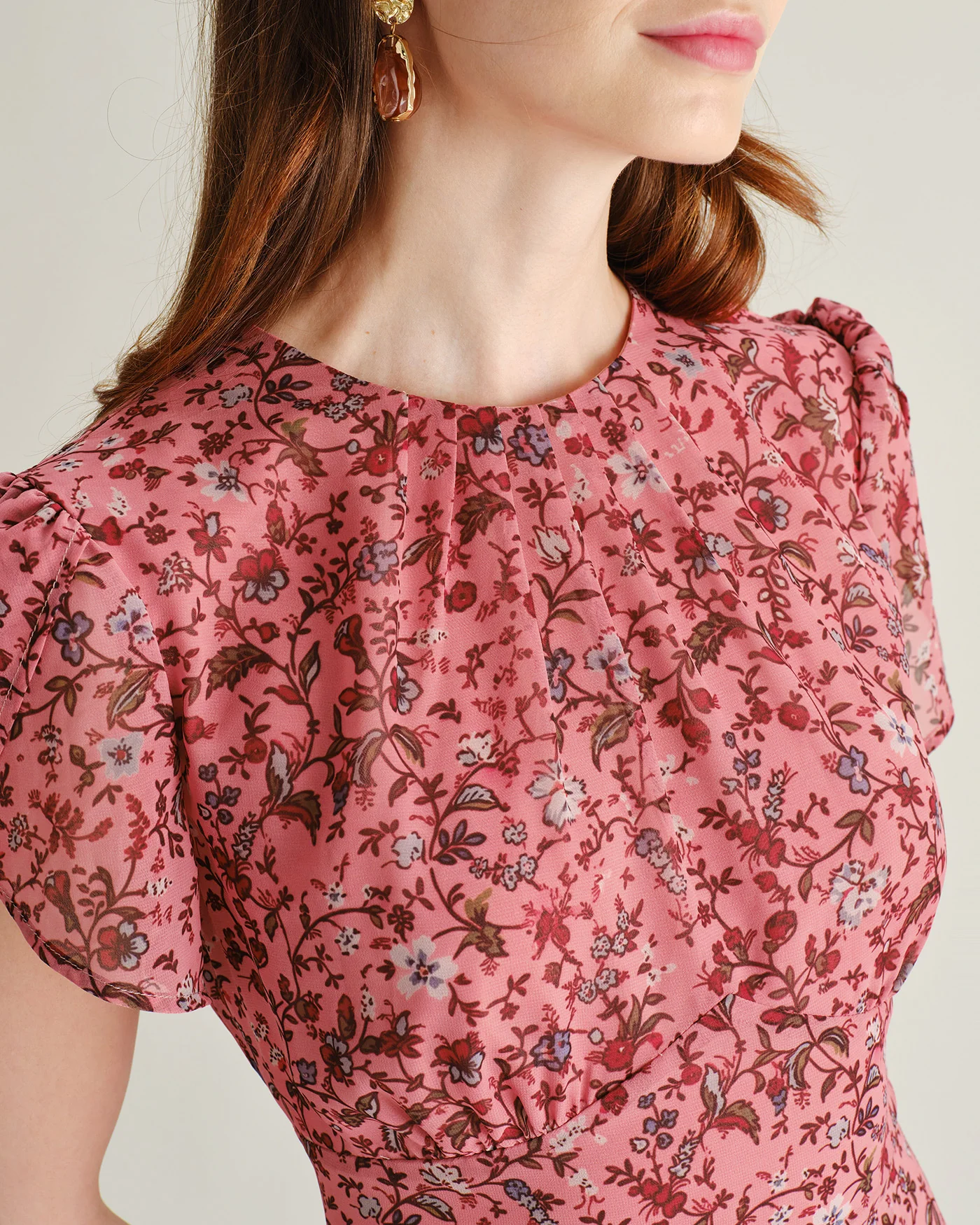 Pink Floral Ruffle Chiffon Mini Dress - Image 2