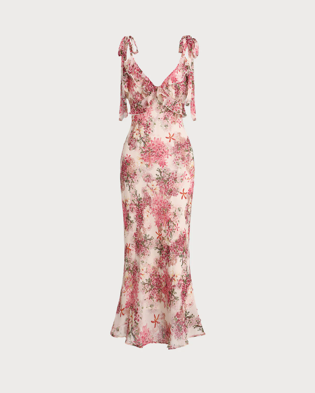 Pink Floral Ruffle Tie Strap Midi Dress - Image 2