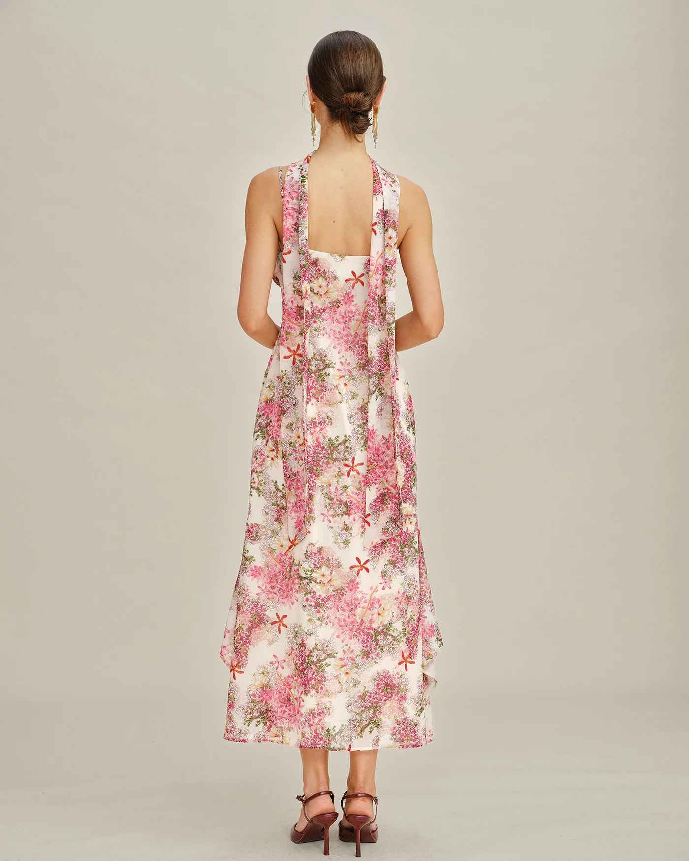 Pink Floral Slip Chiffon Maxi Dress - Image 10