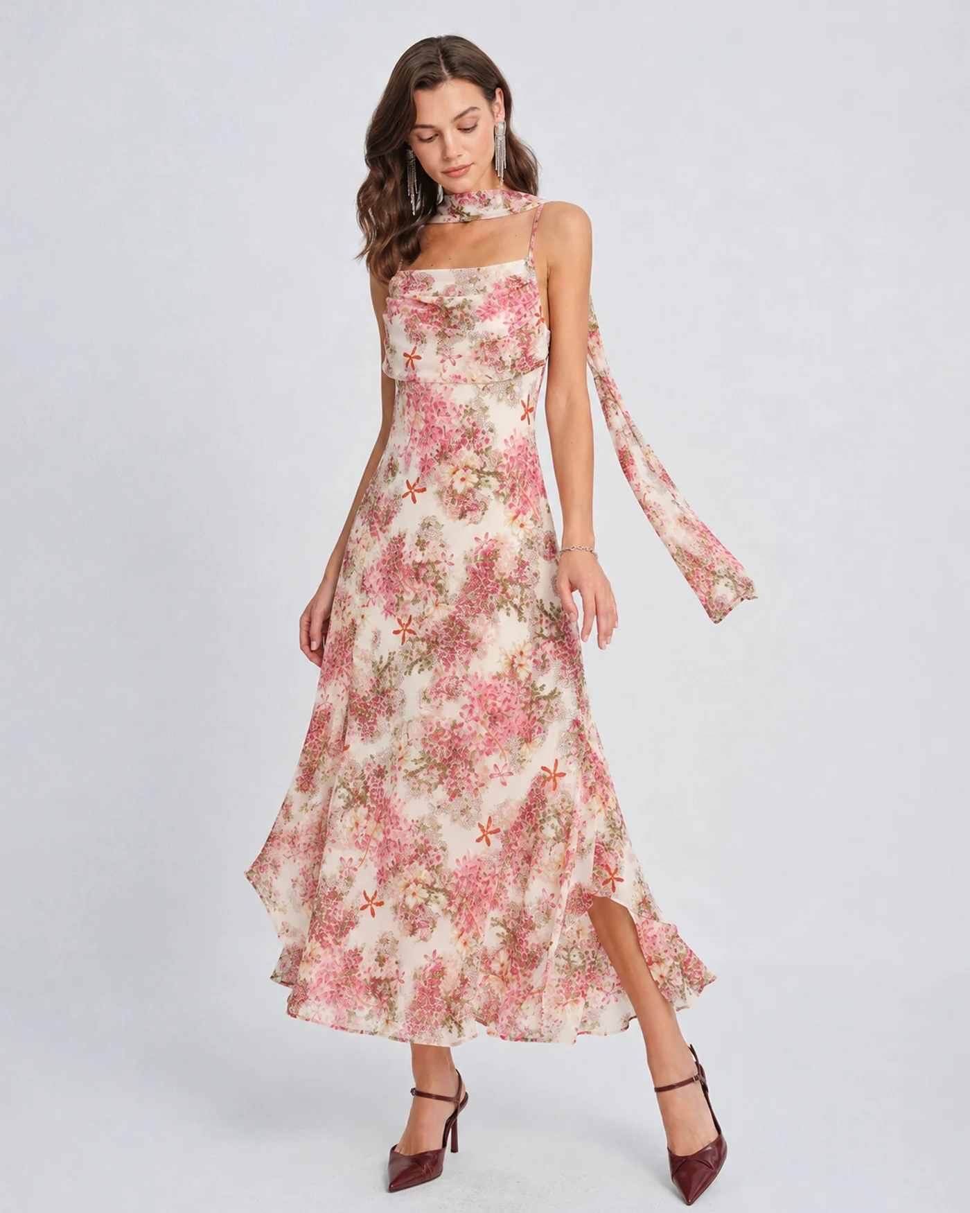 Pink Floral Slip Chiffon Maxi Dress - Image 3