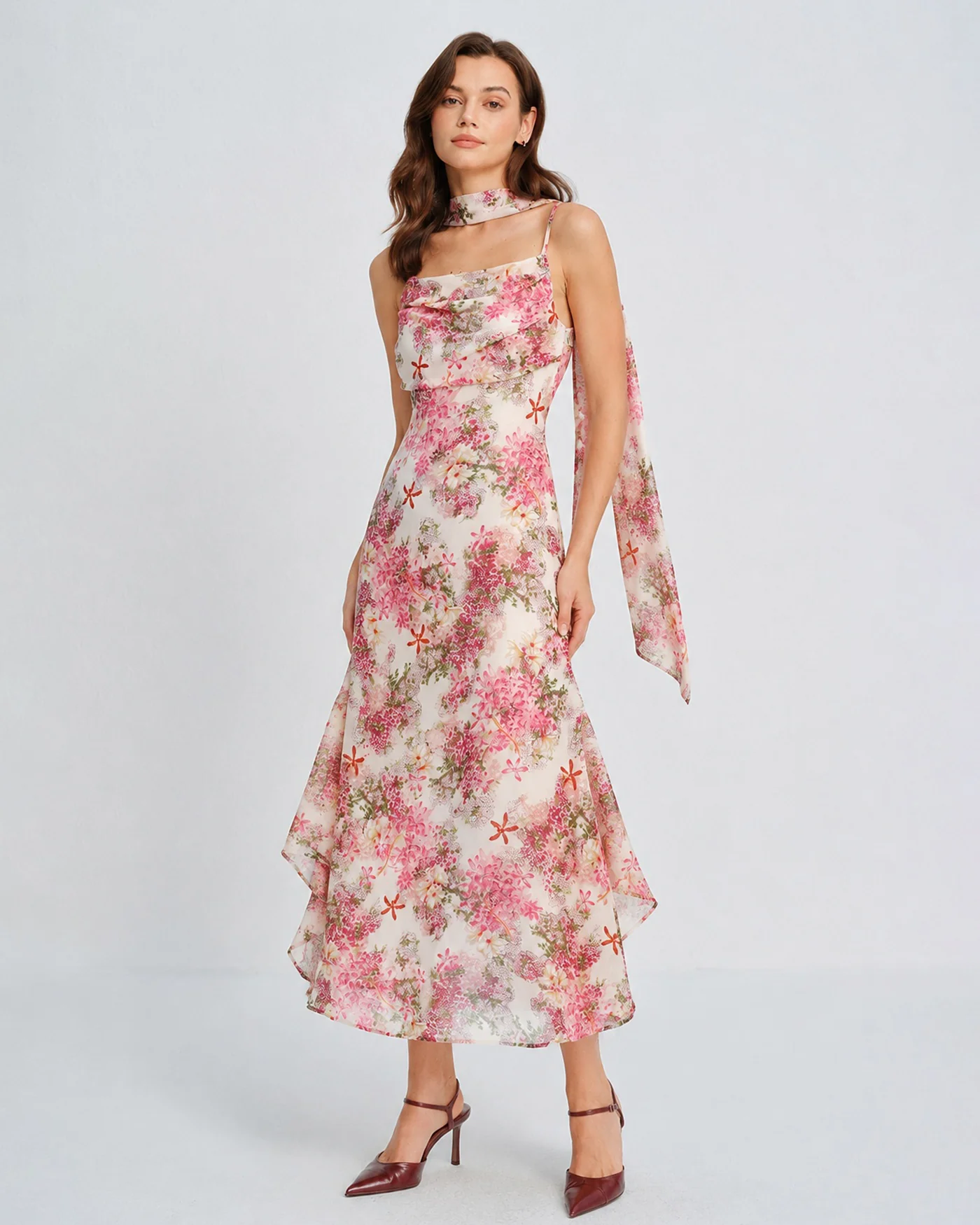 Pink Floral Slip Chiffon Maxi Dress - Image 5