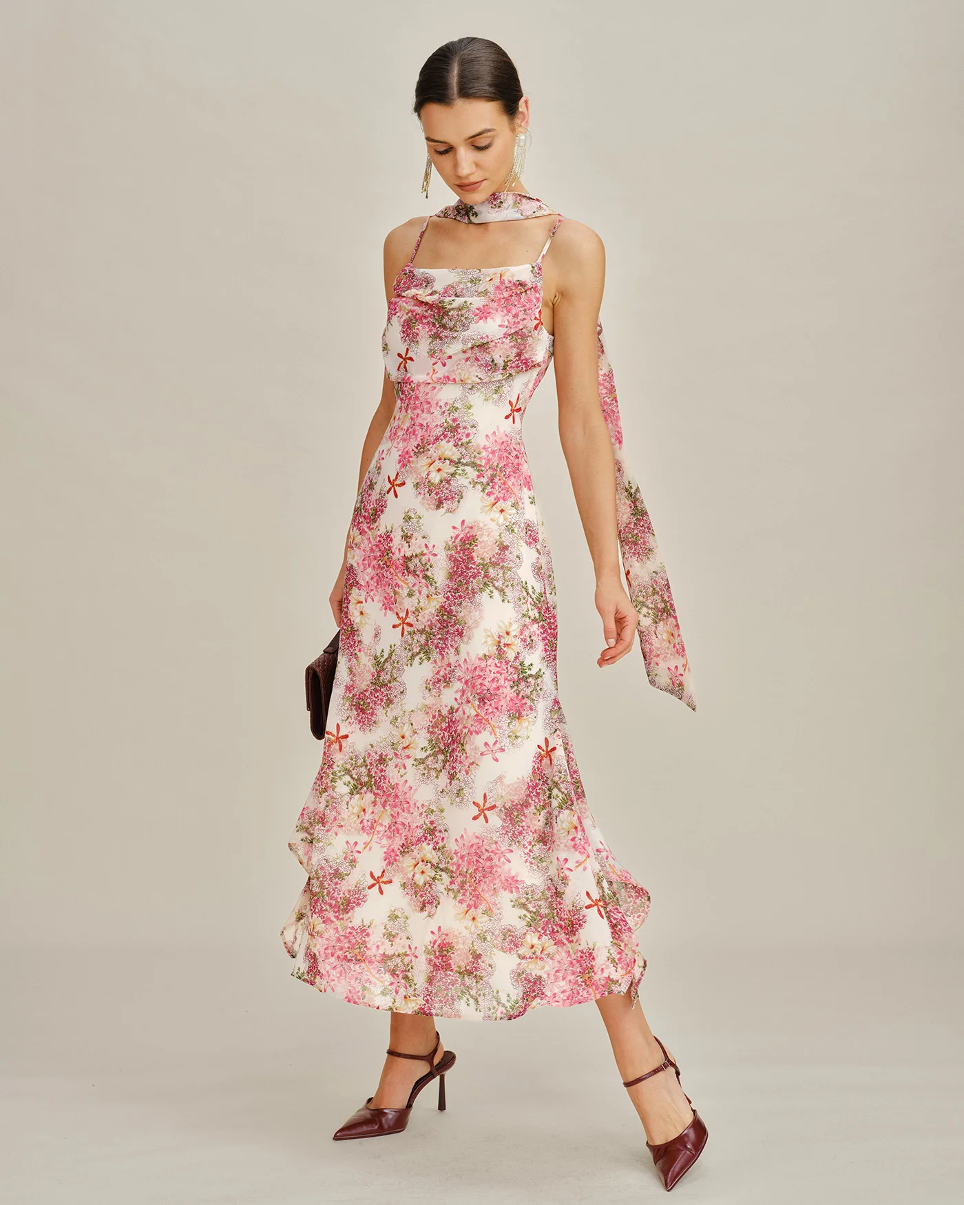 Pink Floral Slip Chiffon Maxi Dress - Image 6