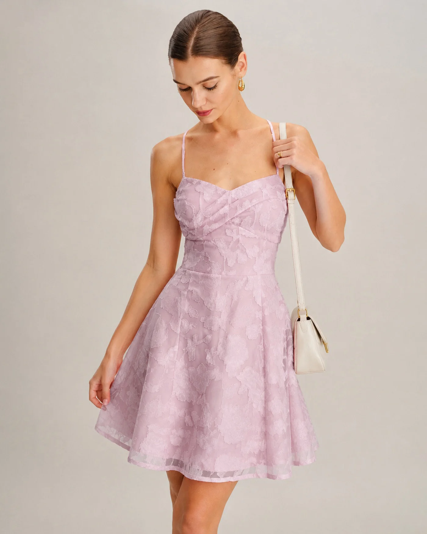 Pink Jacquard Slip A-Line Mini Dress - Image 2