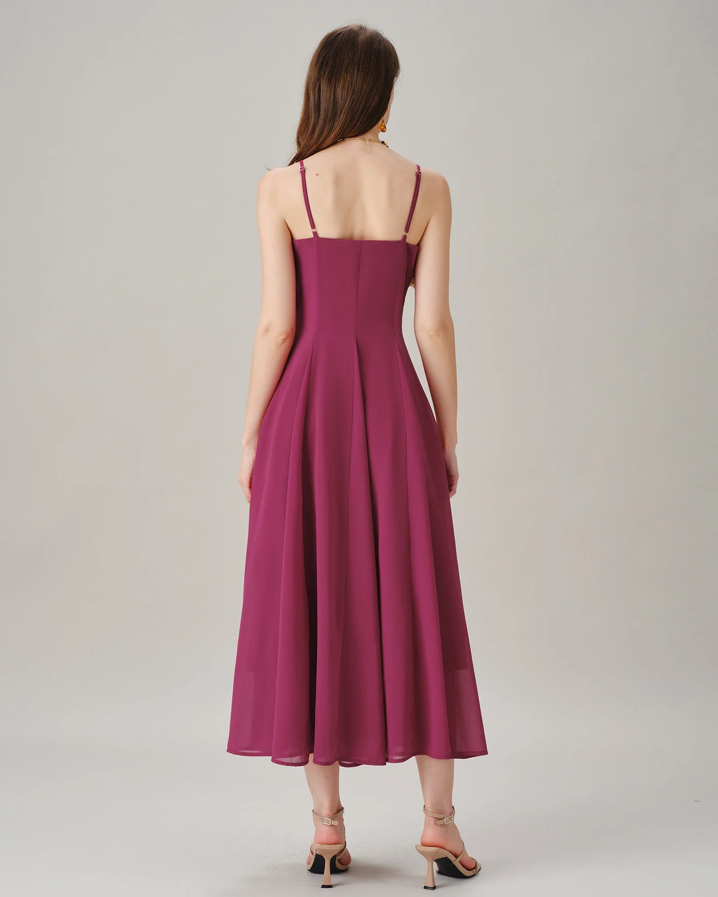 Pink Lace Button Slip Chiffon Maxi Dress - Image 6