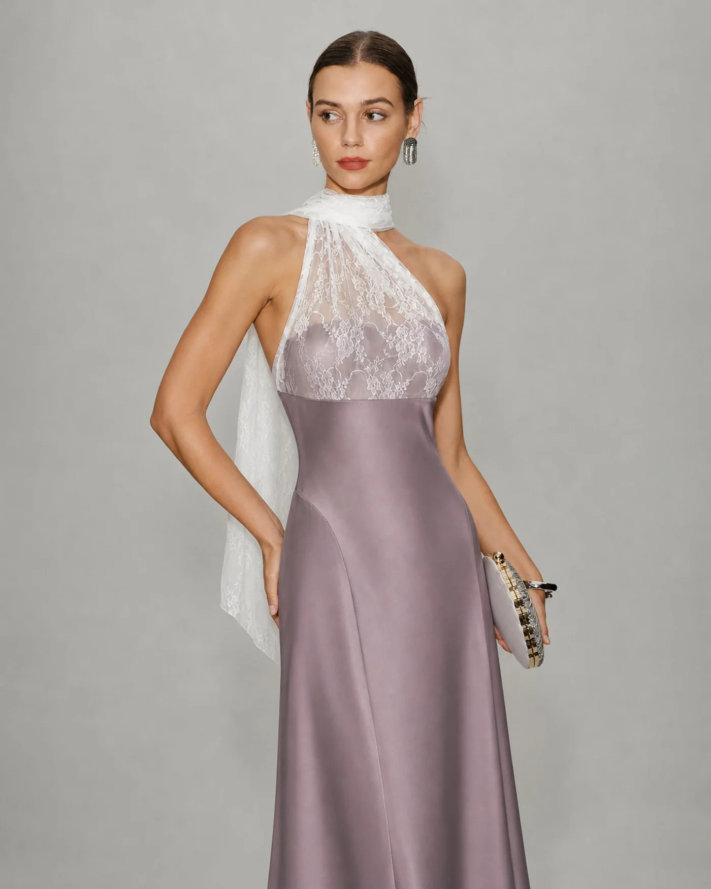 Pink One Shoulder Lace Splicing Maxi Dress - Image 2