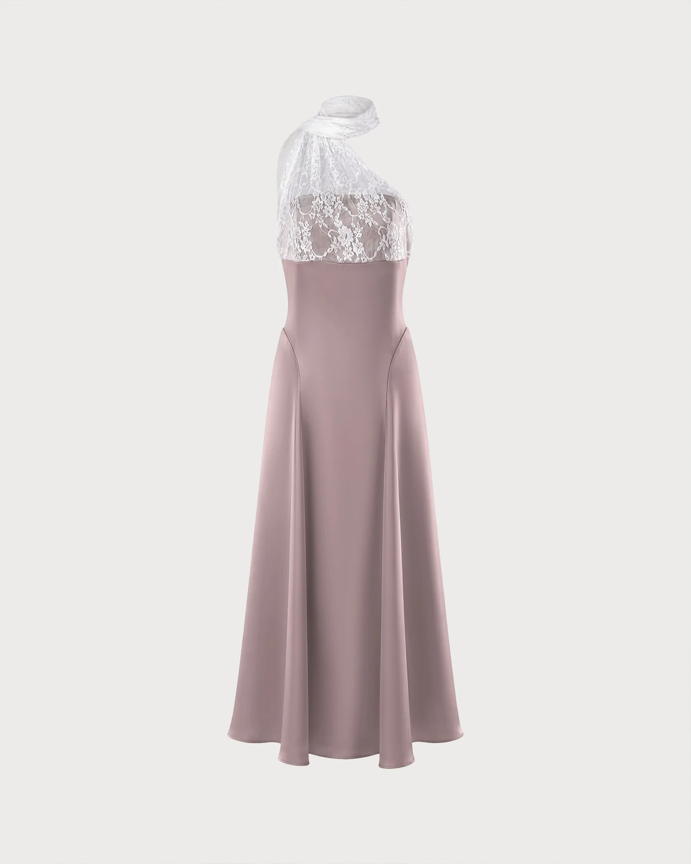 Pink One Shoulder Lace Splicing Maxi Dress - Image 7