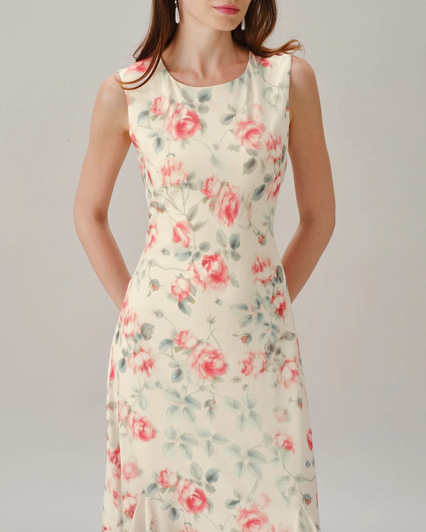Pink Round Neck Sleeveless Floral Maxi Dress - Image 2