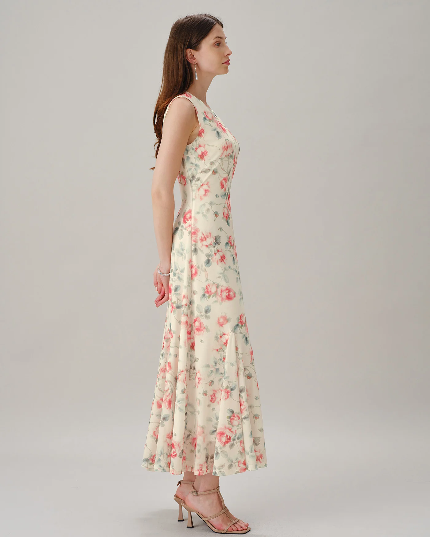 Pink Round Neck Sleeveless Floral Maxi Dress - Image 5