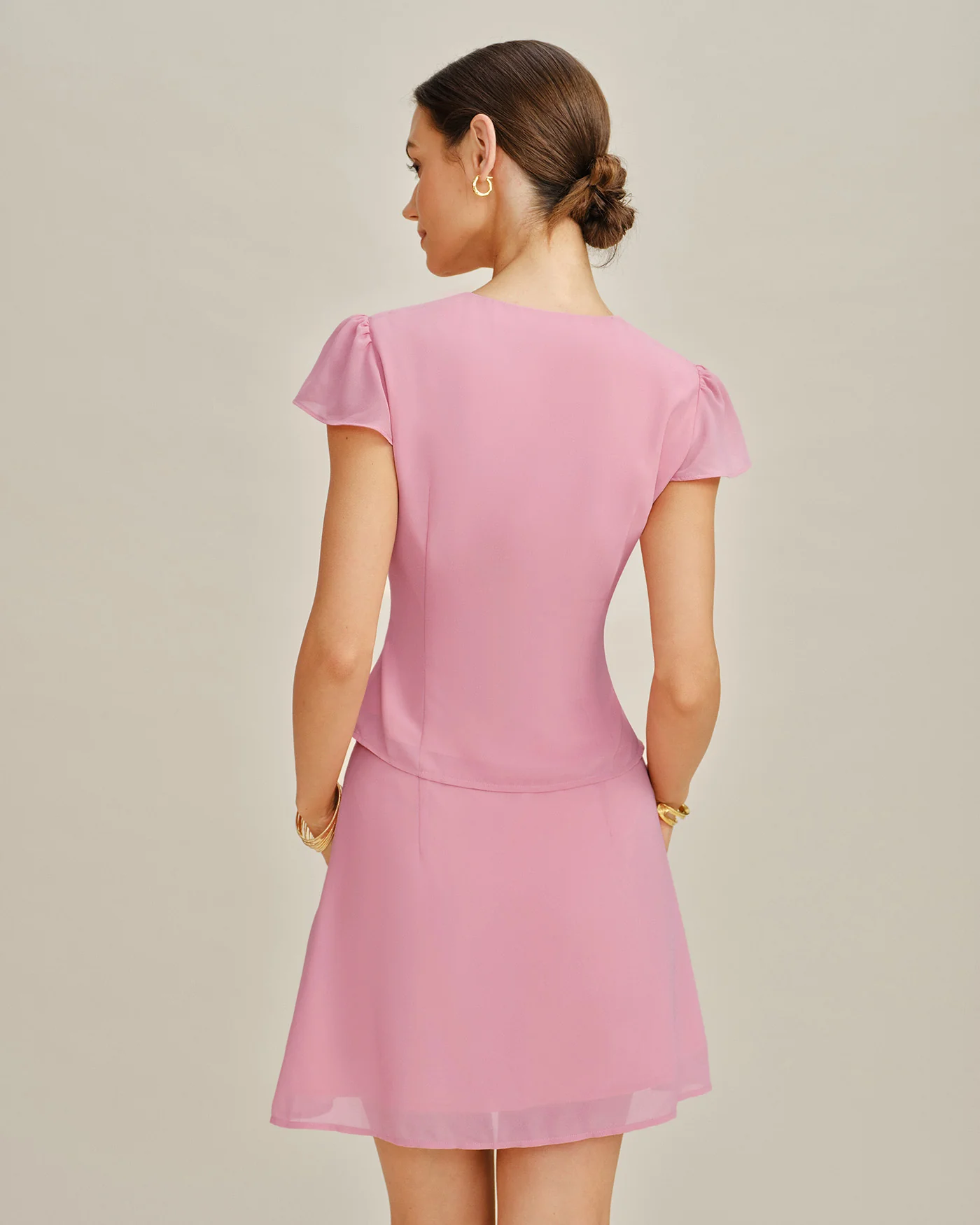 Pink Solid Chiffon Mini Skirt - Image 5