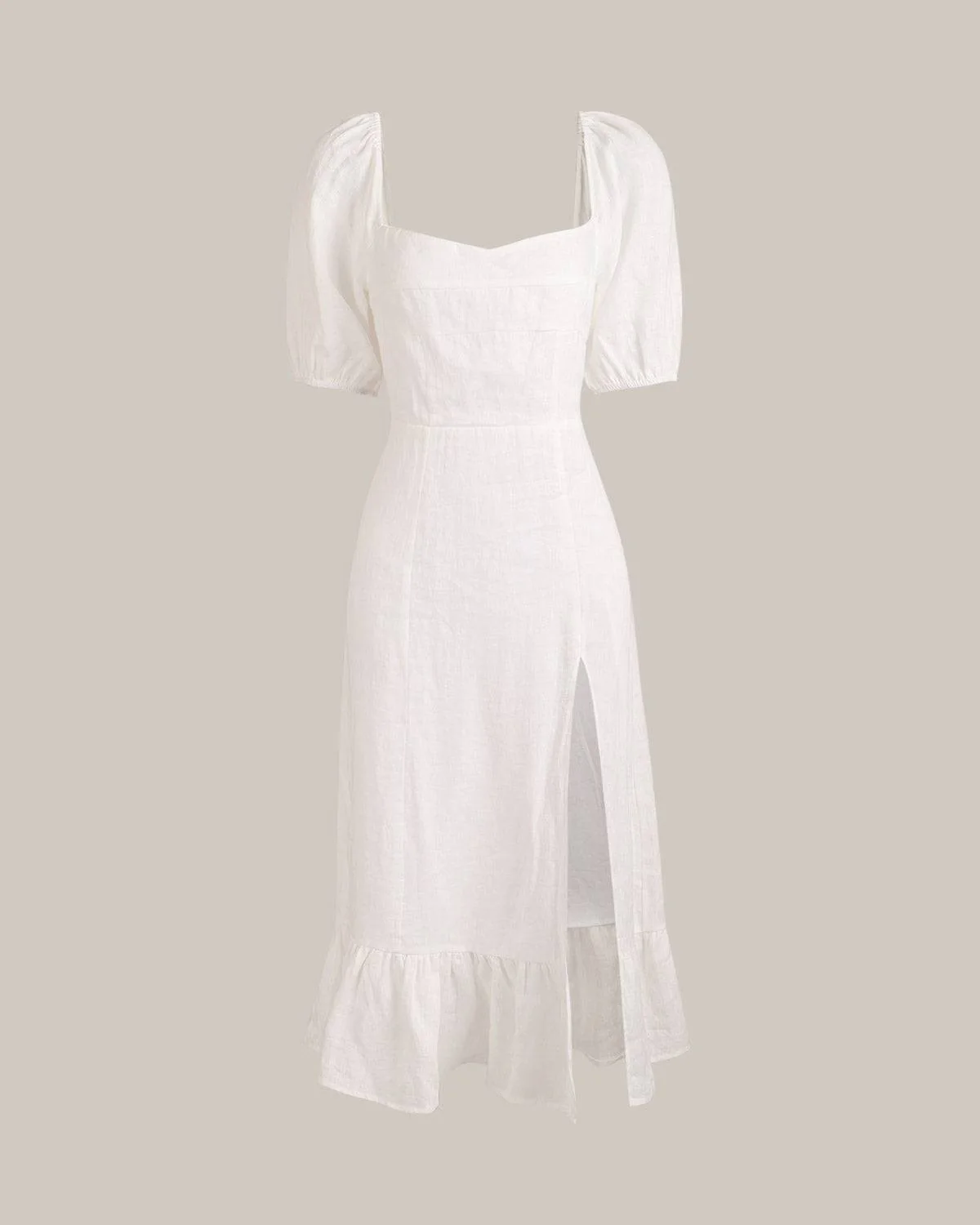 Puff Sleeve Split Hem Midi Dress - Image 2