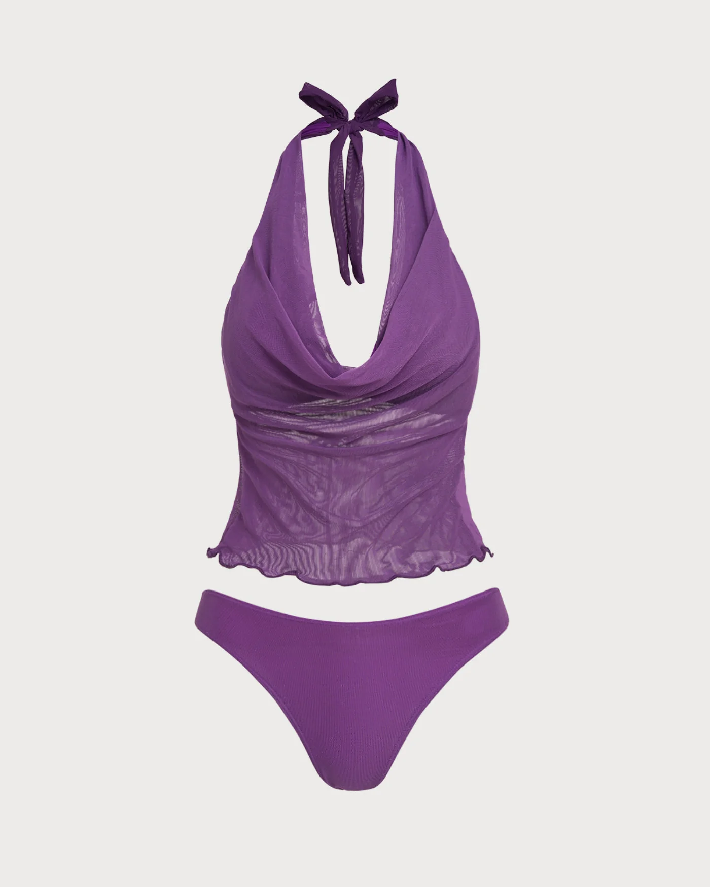 Purple Elastic Waist Tie Tankini Set - Image 2