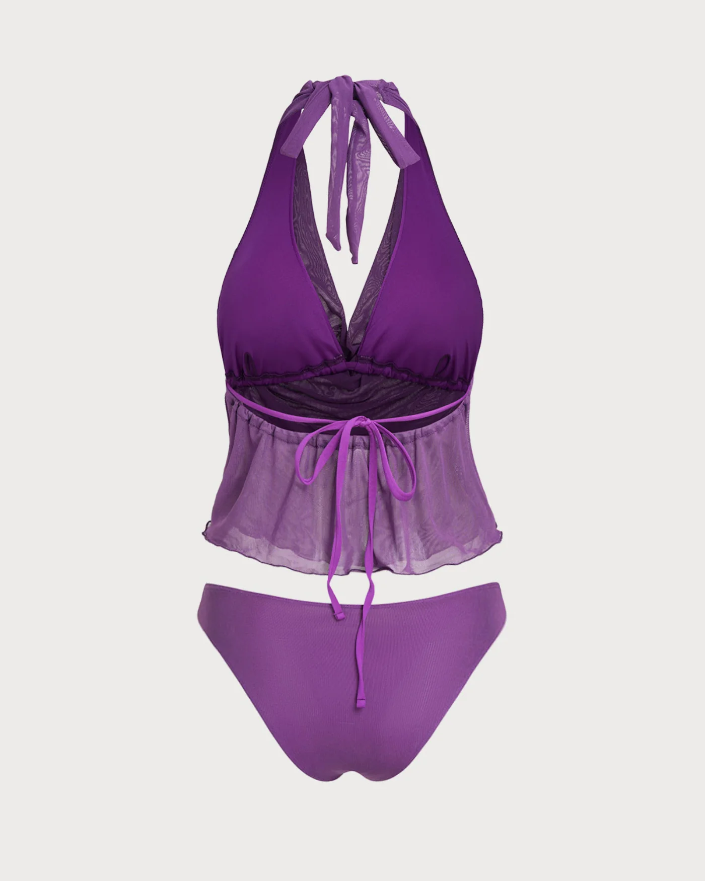 Purple Elastic Waist Tie Tankini Set - Image 3