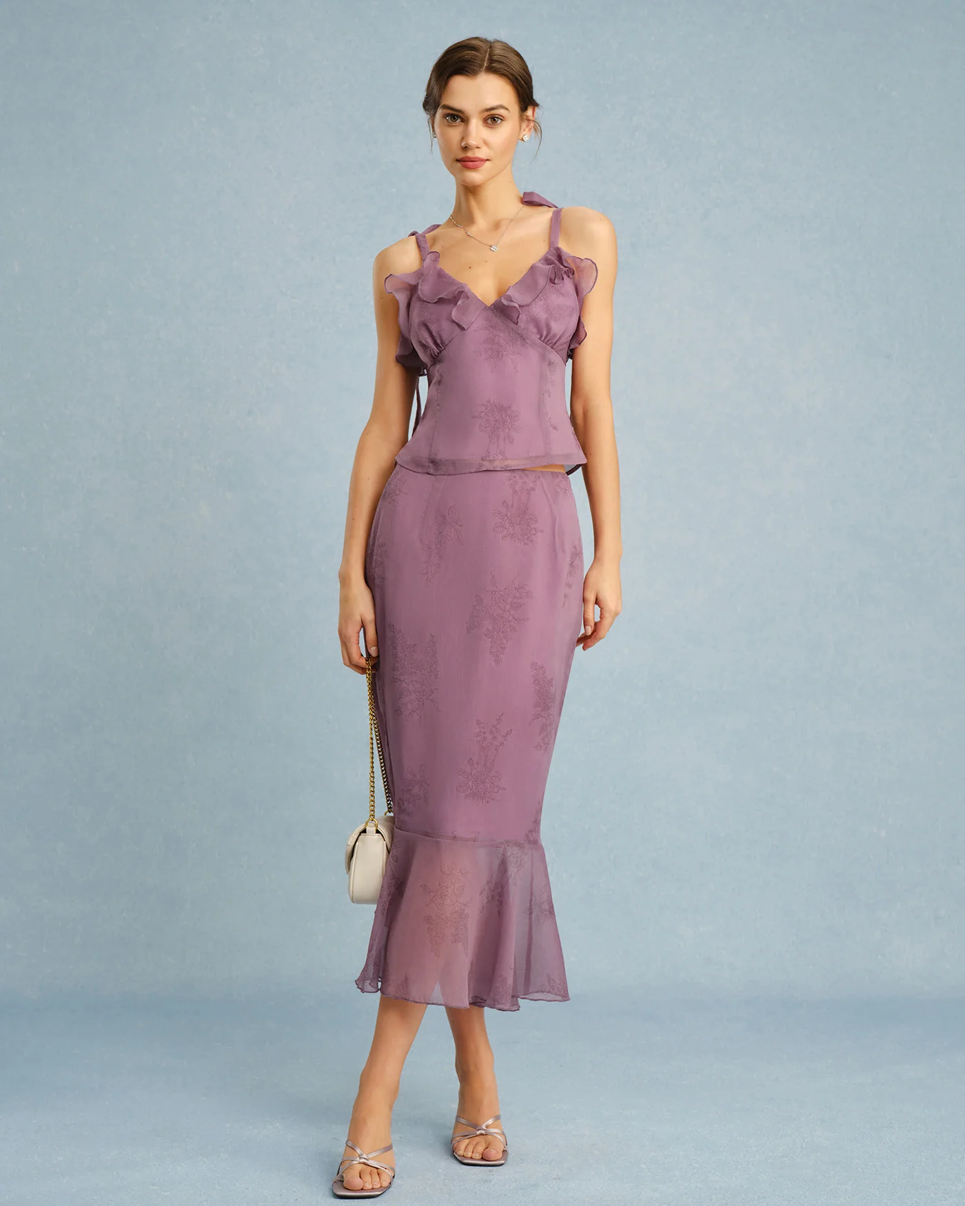 Purple Floral Mermaid Midi Skirt - Image 6