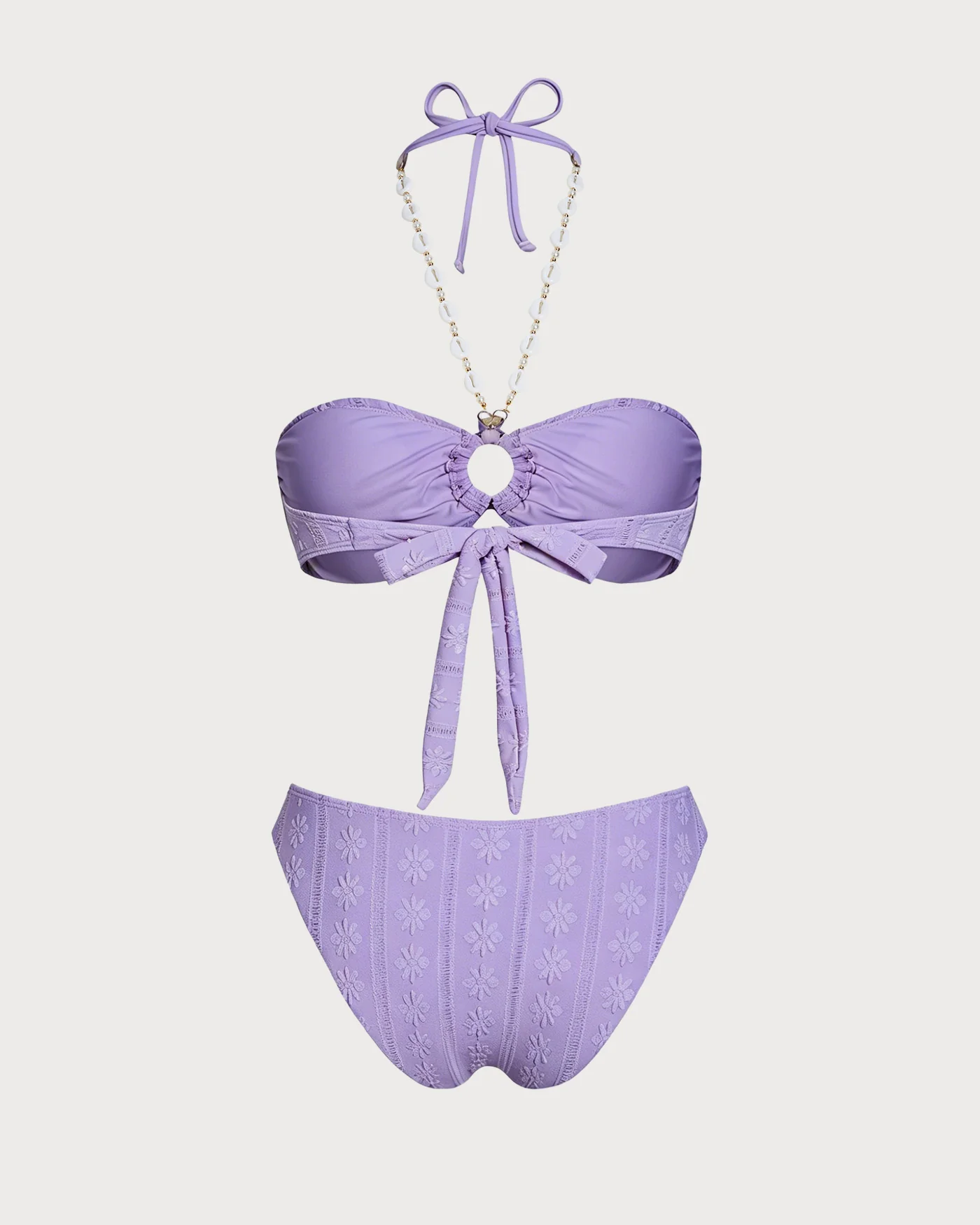 Purple Halter O-Ring Bandeau Bikini Set - Image 6