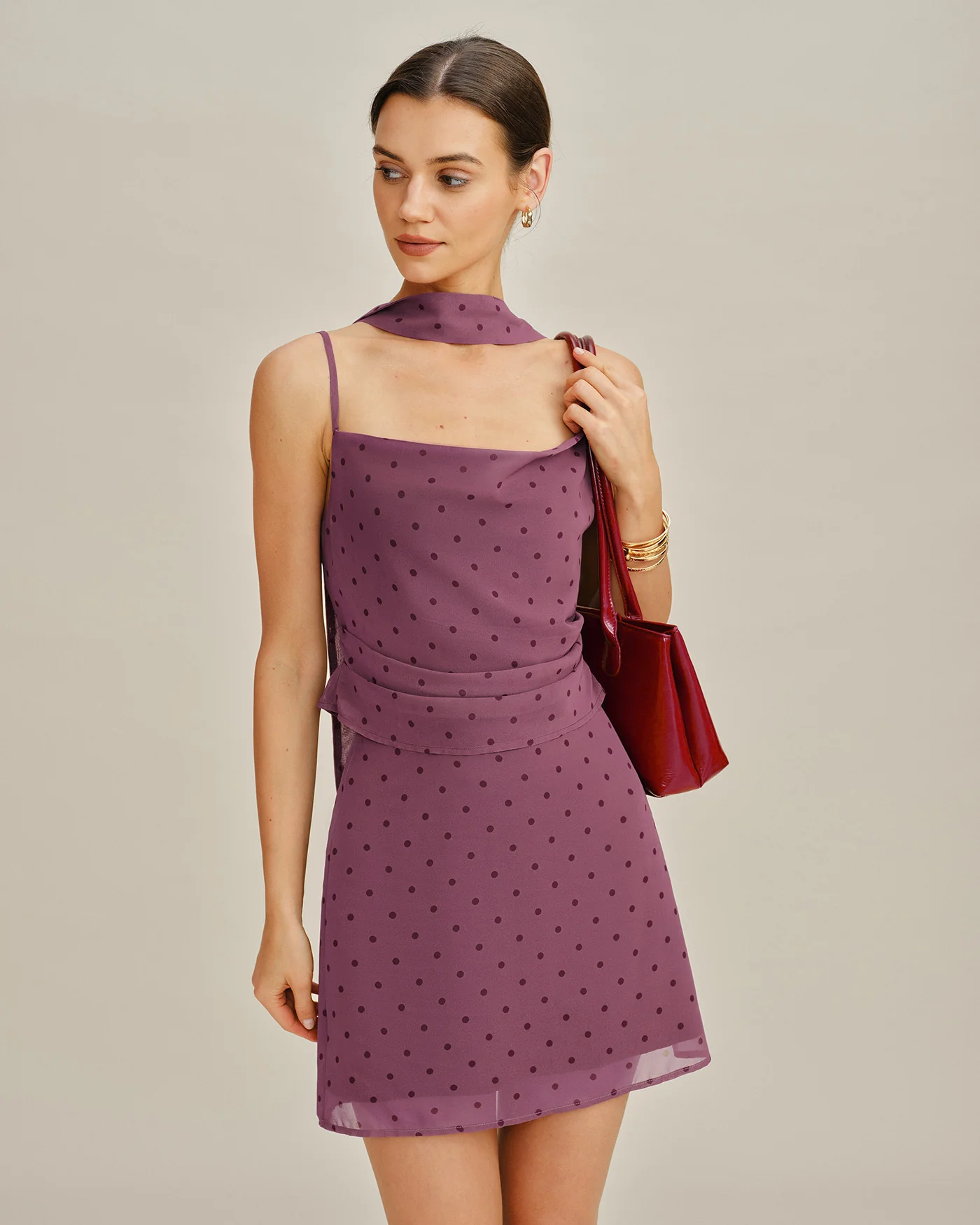 Purple Polka Dot Chiffon Mini Skirt - Image 3