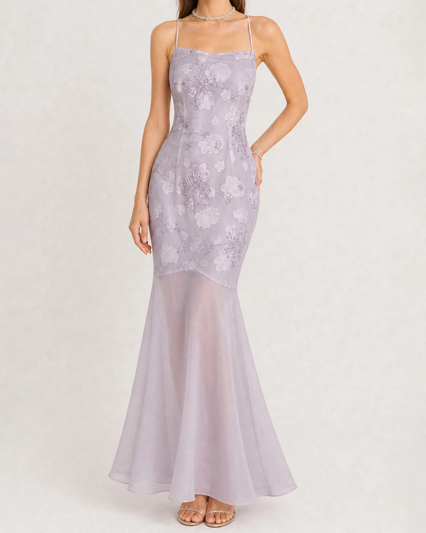 Purple Sequins Jacquard Slip Maxi Dress - Image 4