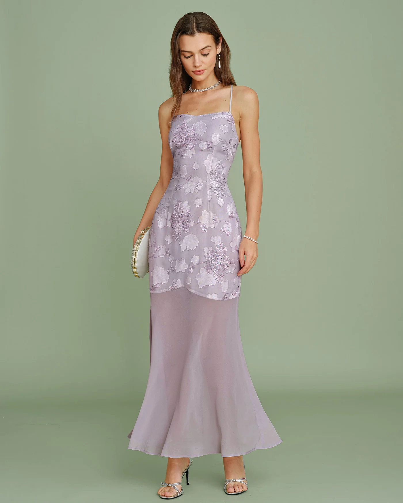 Purple Sequins Jacquard Slip Maxi Dress - Image 8