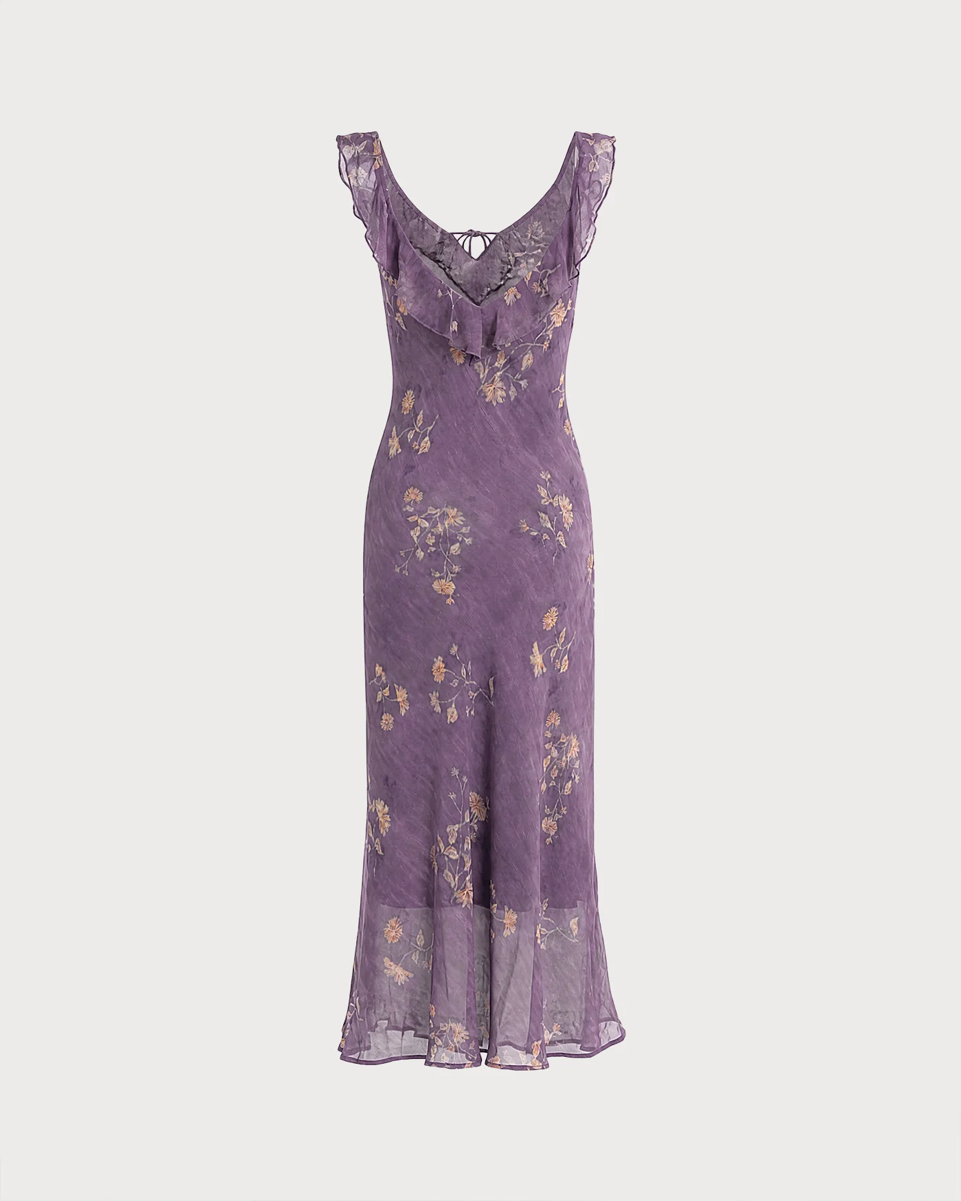 Purple Tie Floral Ruffle Maxi Dress - Image 7